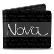 Bi-Fold Wallet - 1968-72 NOVA Script Emblem Stripe Repeat Black Gray Silver Bi-Fold Wallets GM General Motors