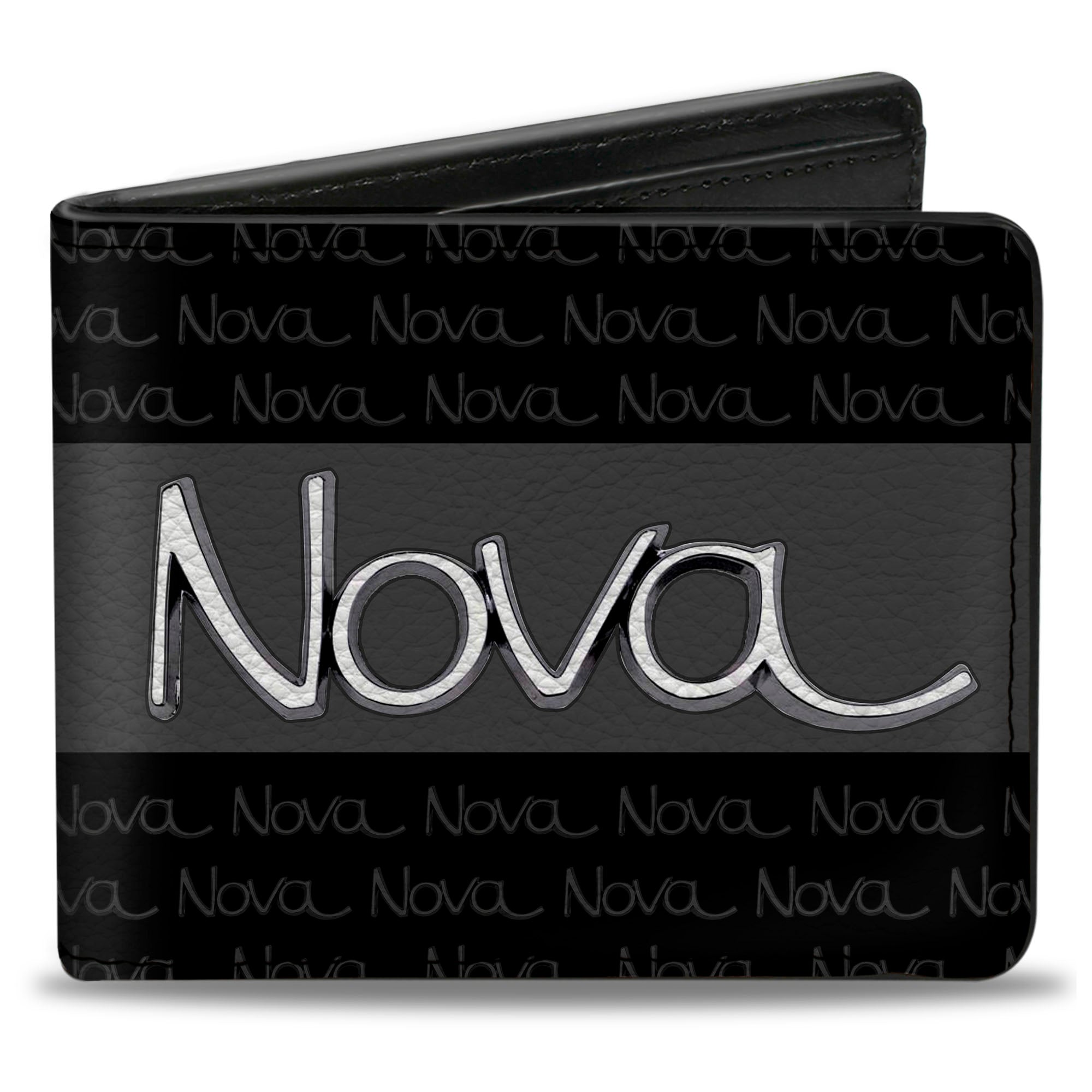 Bi-Fold Wallet - 1968-72 NOVA Script Emblem Stripe Repeat Black Gray Silver Bi-Fold Wallets GM General Motors