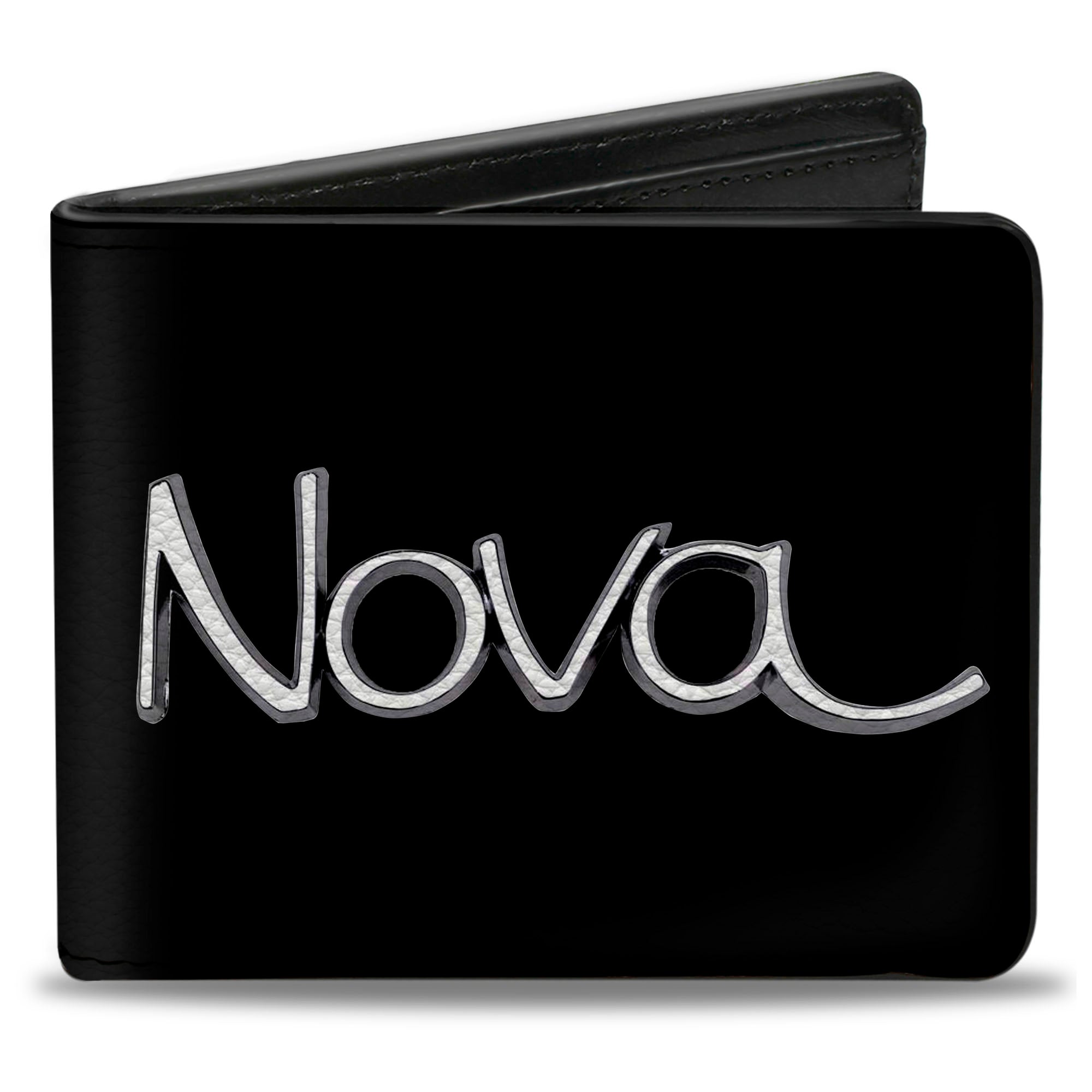 Bi-Fold Wallet - 1968-72 NOVA Script Emblem Black Silver Bi-Fold Wallets GM General Motors