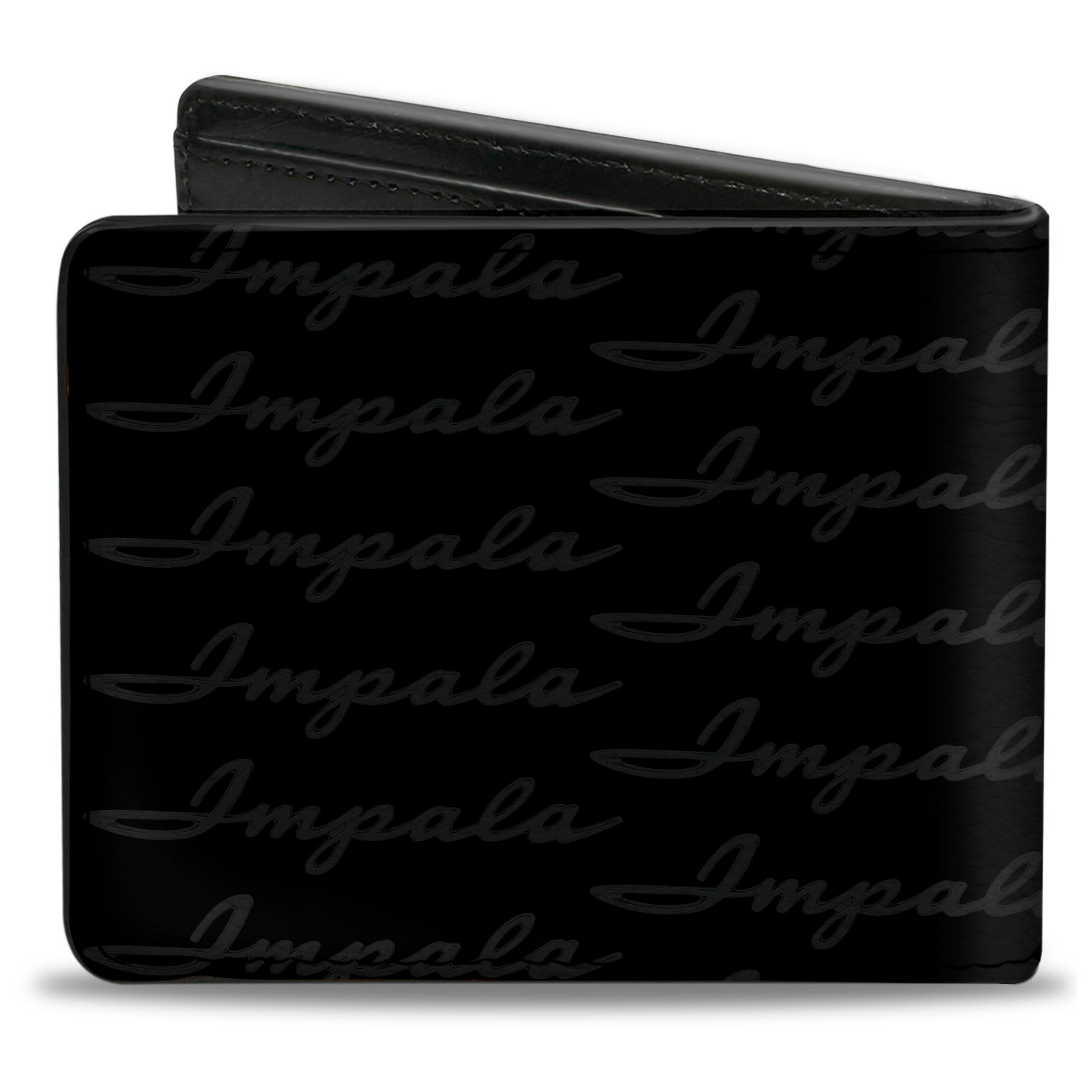 Bi-Fold Wallet - 1962 IMPALA Script Emblem Repeat Black Silver Bi-Fold Wallets GM General Motors