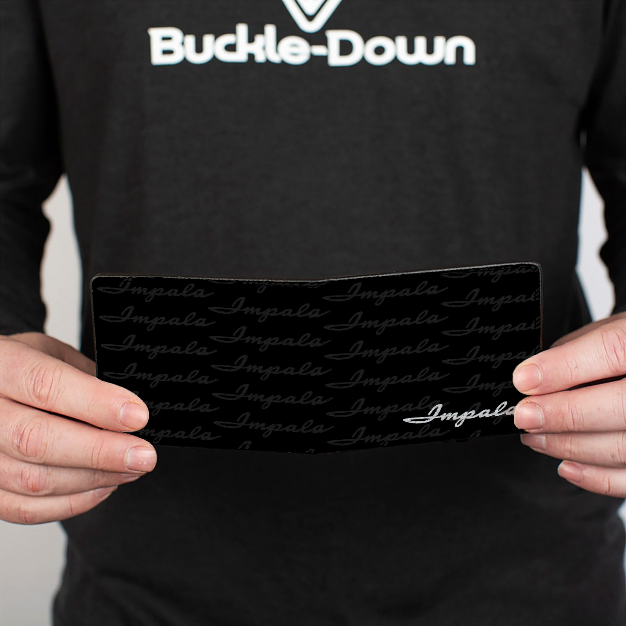 Bi-Fold Wallet - 1962 IMPALA Script Emblem Repeat Black Silver Bi-Fold Wallets GM General Motors