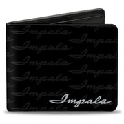 Bi-Fold Wallet - 1962 IMPALA Script Emblem Repeat Black Silver Bi-Fold Wallets GM General Motors