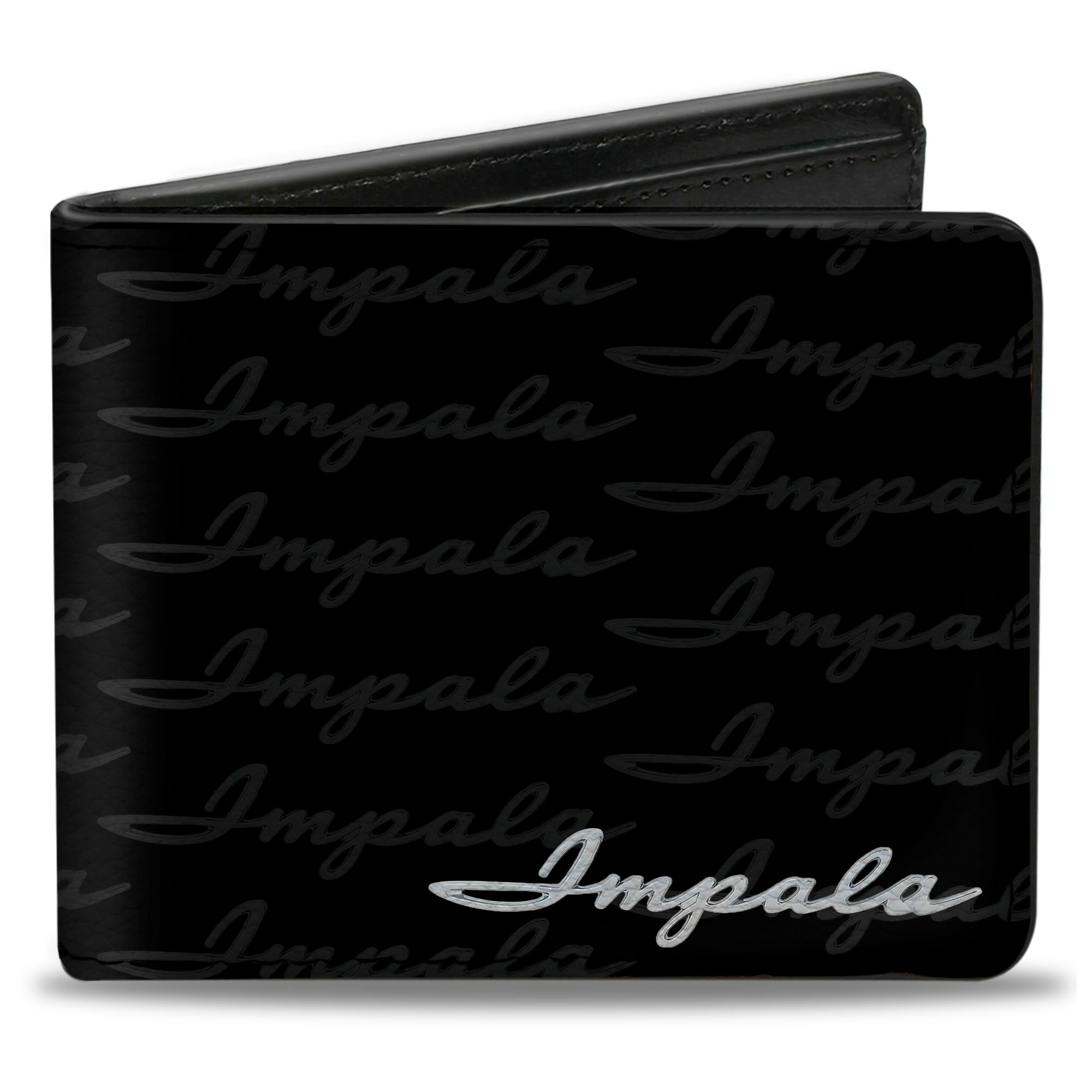 Bi-Fold Wallet - 1962 IMPALA Script Emblem Repeat Black Silver Bi-Fold Wallets GM General Motors