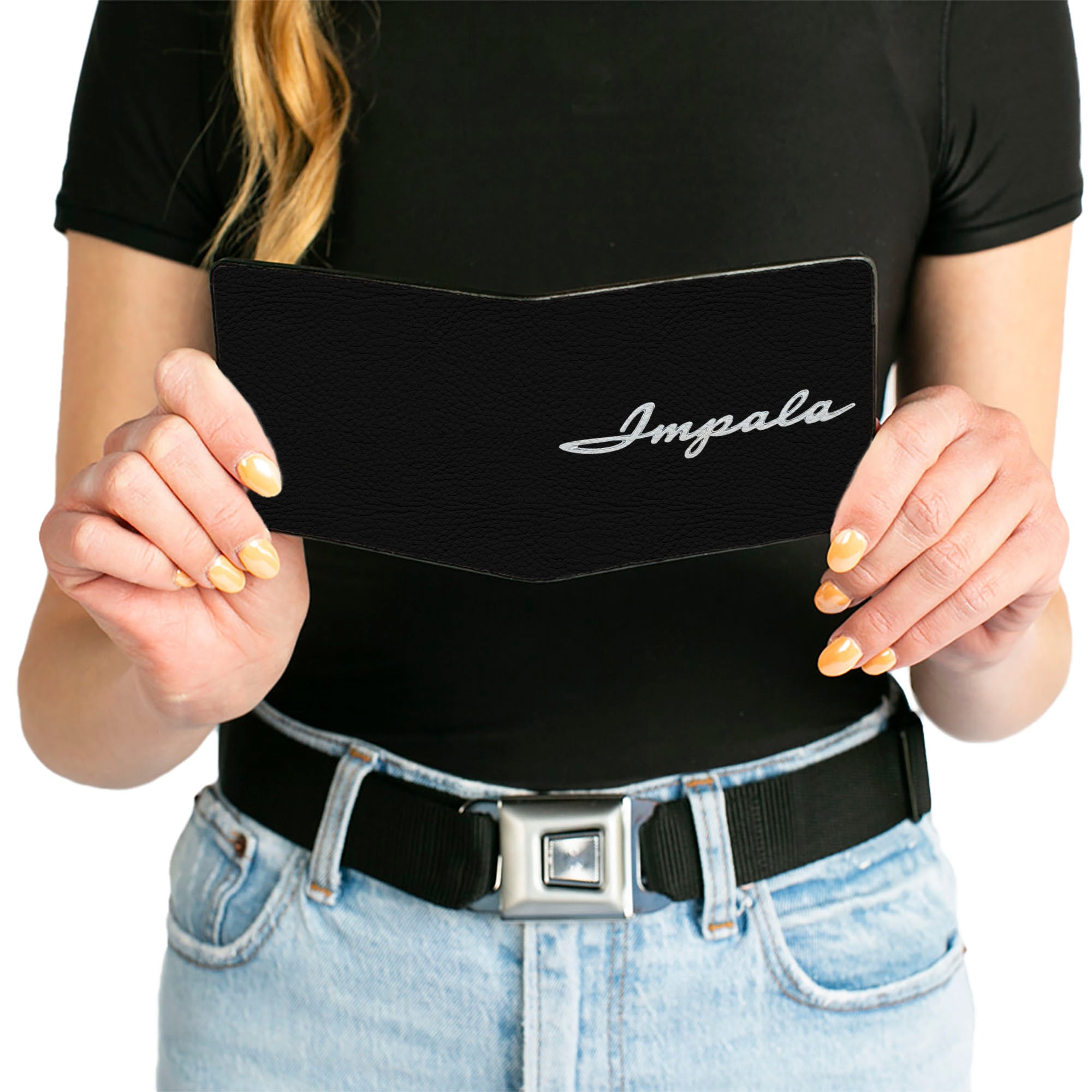 Bi-Fold Wallet - 1962 IMPALA Script Emblem Black Silver Bi-Fold Wallets GM General Motors