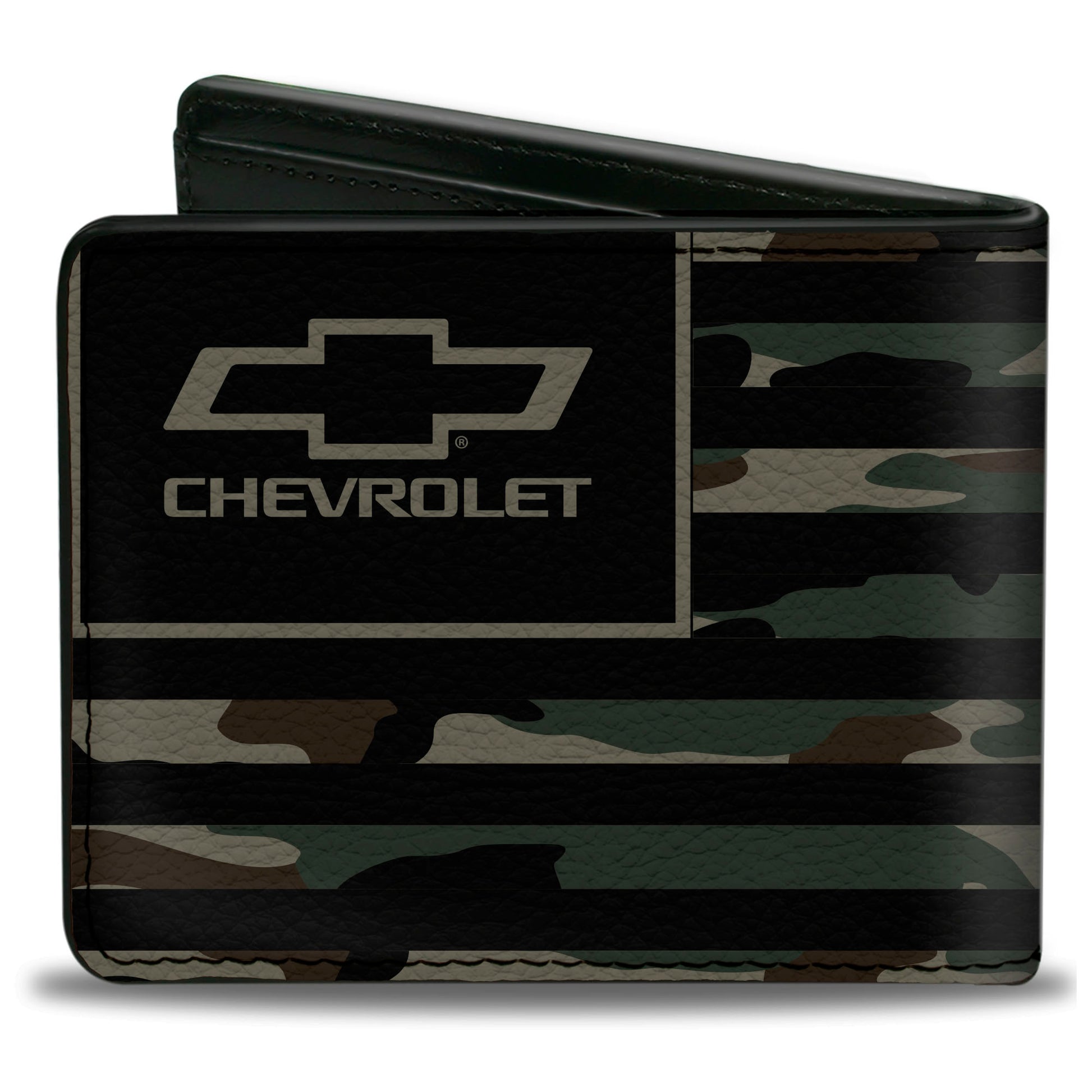 Bi-Fold Wallet - CHEVROLET Bowtie Americana Flag Weathered Camo Olive Black Bi-Fold Wallets GM General Motors