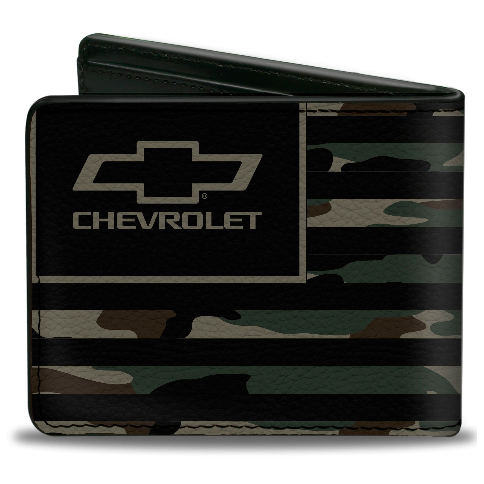 Bi-Fold Wallet - CHEVROLET Bowtie Americana Flag Weathered Camo Olive Black Bi-Fold Wallets GM General Motors