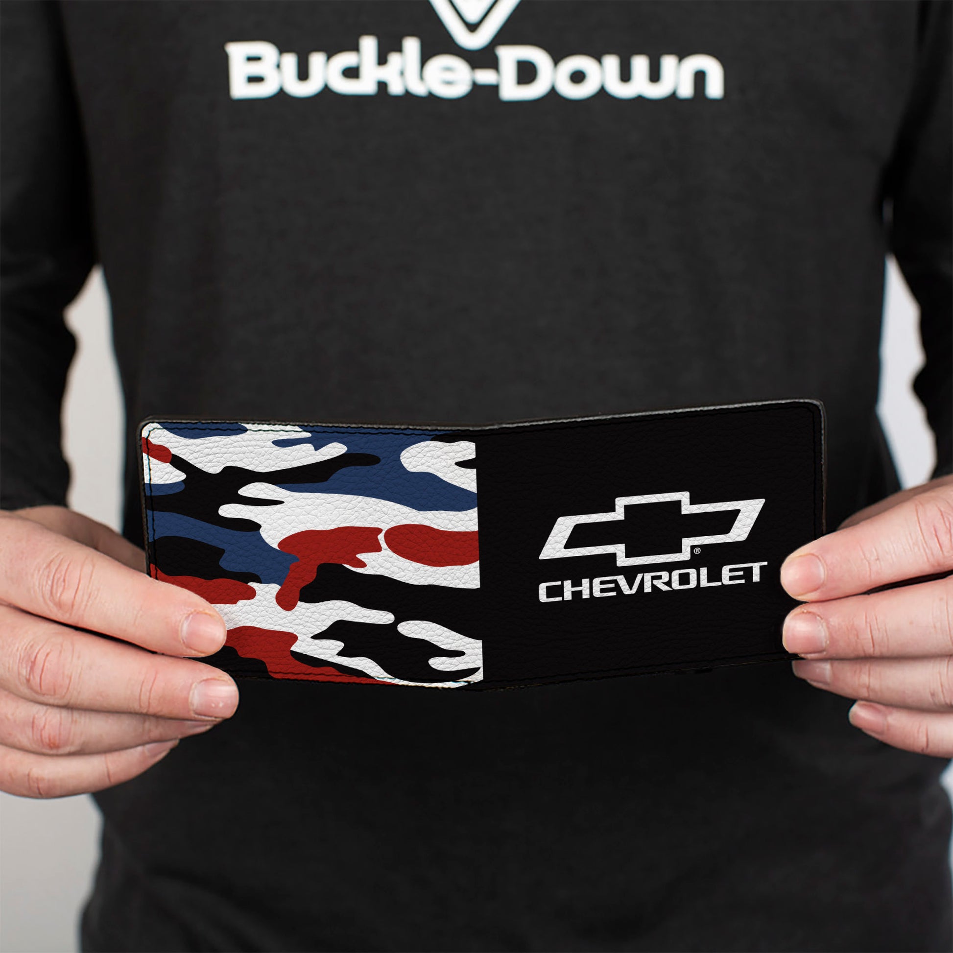 Bi-Fold Wallet - CHEVROLET Bowtie + Americana Camo Black White Red Blue Bi-Fold Wallets GM General Motors