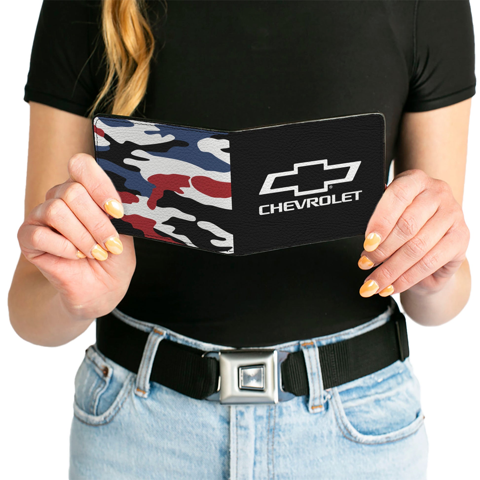 Bi-Fold Wallet - CHEVROLET Bowtie + Americana Camo Black White Red Blue Bi-Fold Wallets GM General Motors
