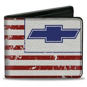 Bi-Fold Wallet - Chevrolet Bowtie Americana Flag Weathered White Red Blue Bi-Fold Wallets GM General Motors