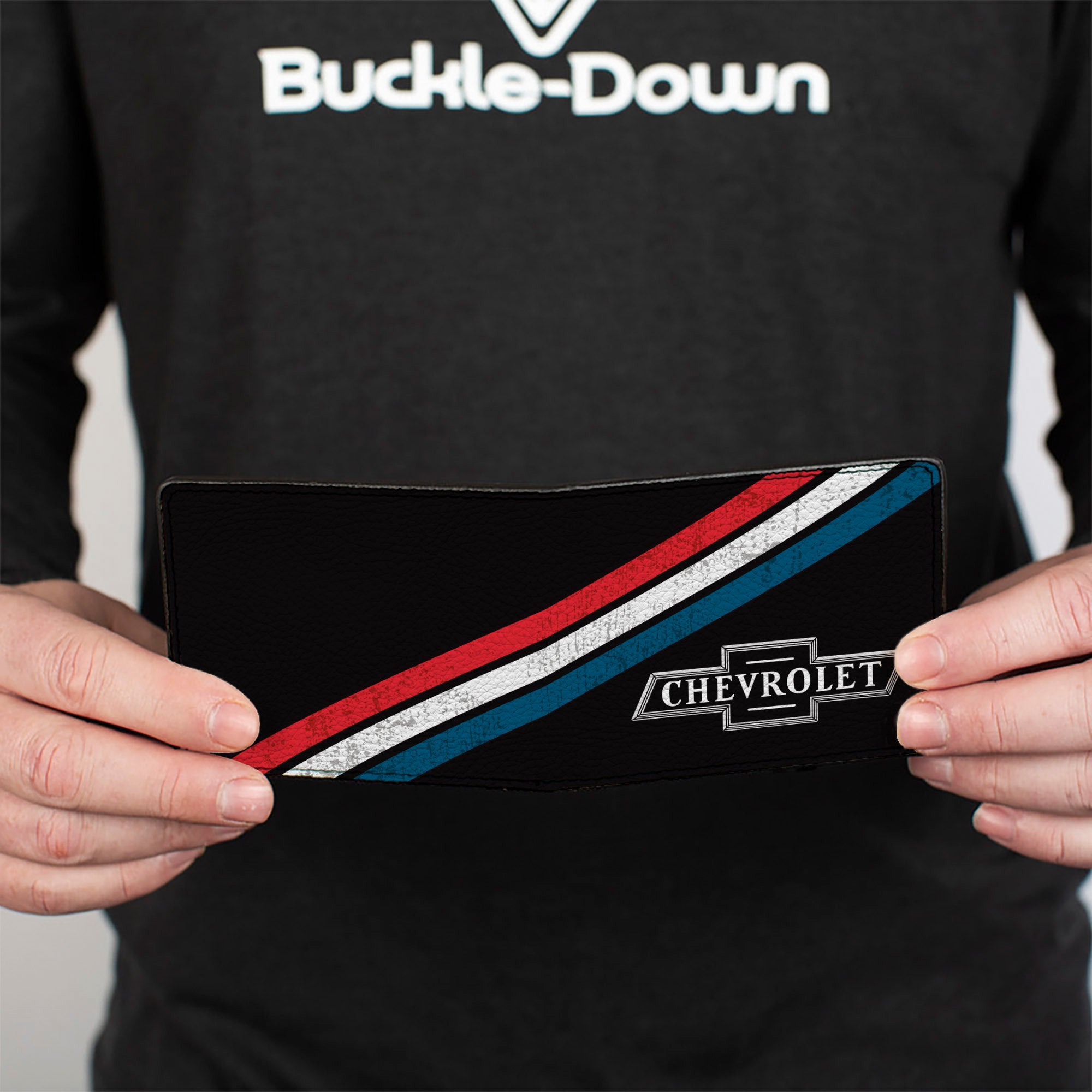 Bi-Fold Wallet - CHEVROLET Bowtie Logo and Americana Stripe Black/Red/White/Blue Bi-Fold Wallets GM General Motors