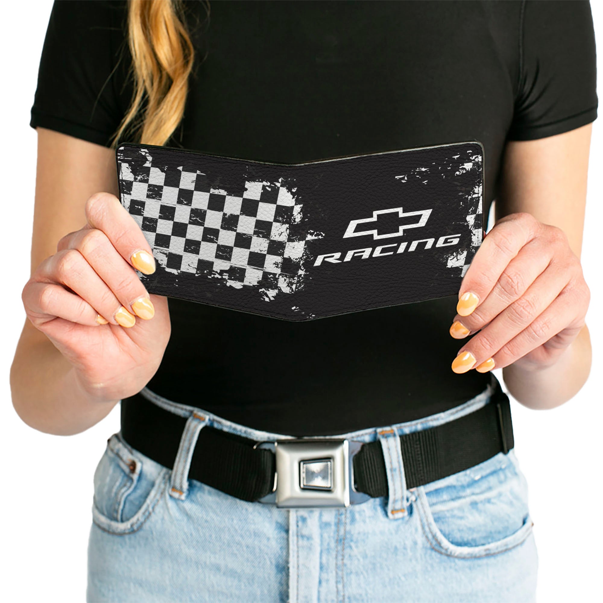 Bi-Fold Wallet - Chevrolet RACING Bowtie Checker Black/White Bi-Fold Wallets GM General Motors