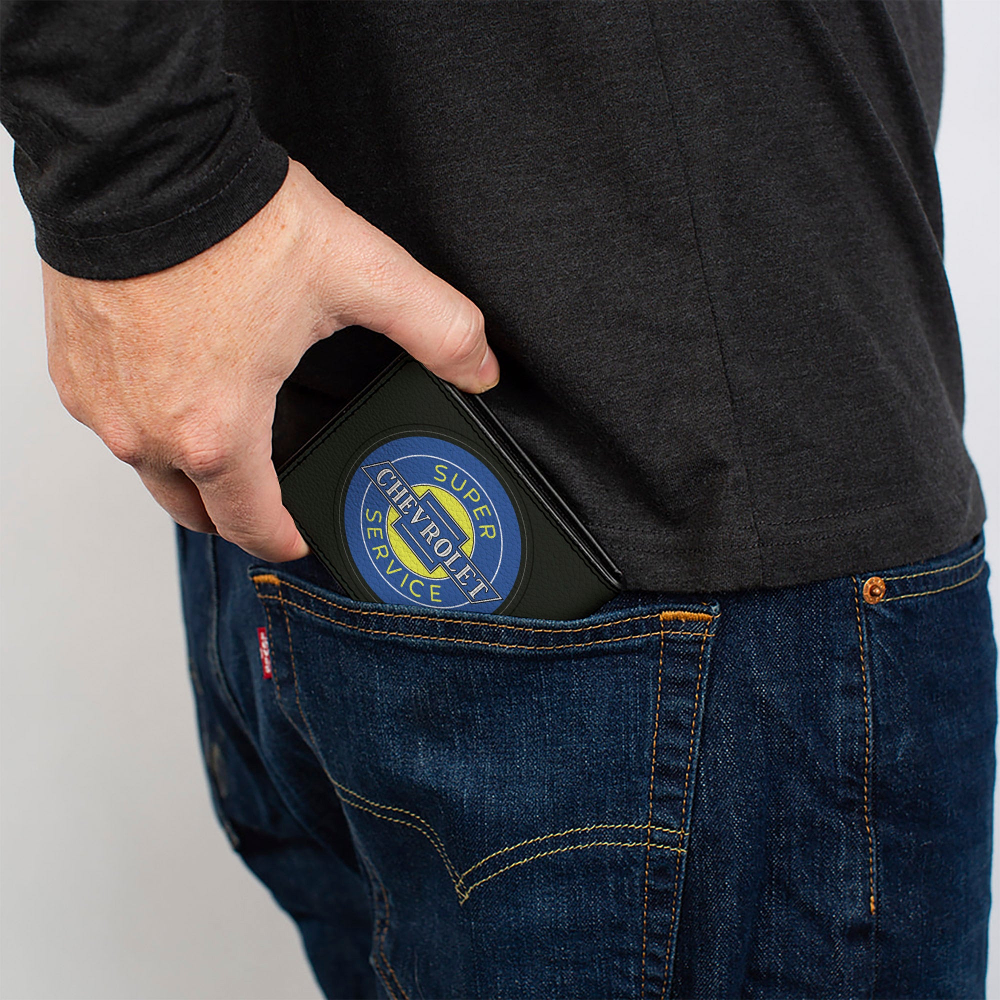 Bi-Fold Wallet - CHEVROLET SUPER SERVICE Logo Black Blue Yellow Bi-Fold Wallets GM General Motors