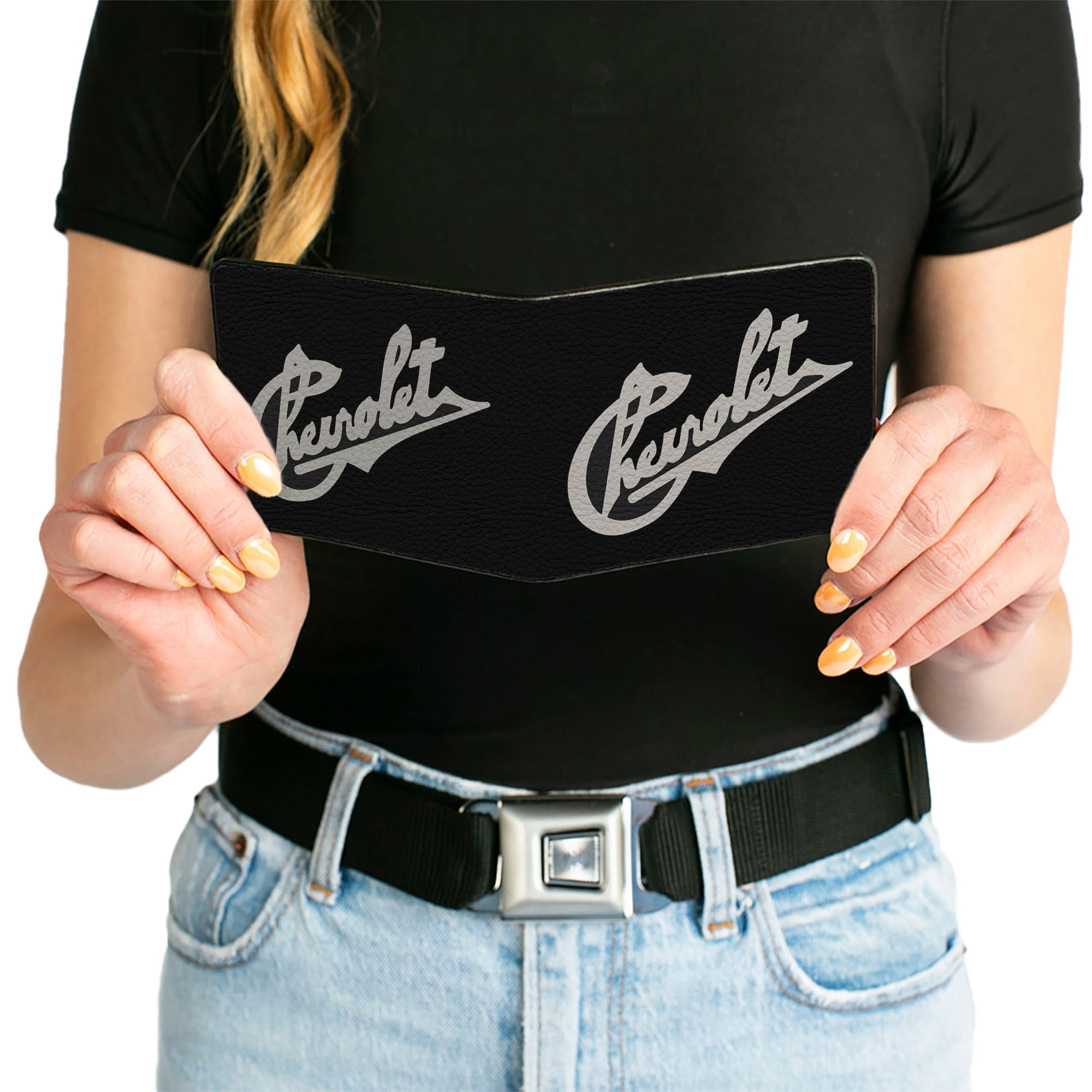 Bi-Fold Wallet - Chevrolet HeritageScript Slant Black Tan Bi-Fold Wallets GM General Motors