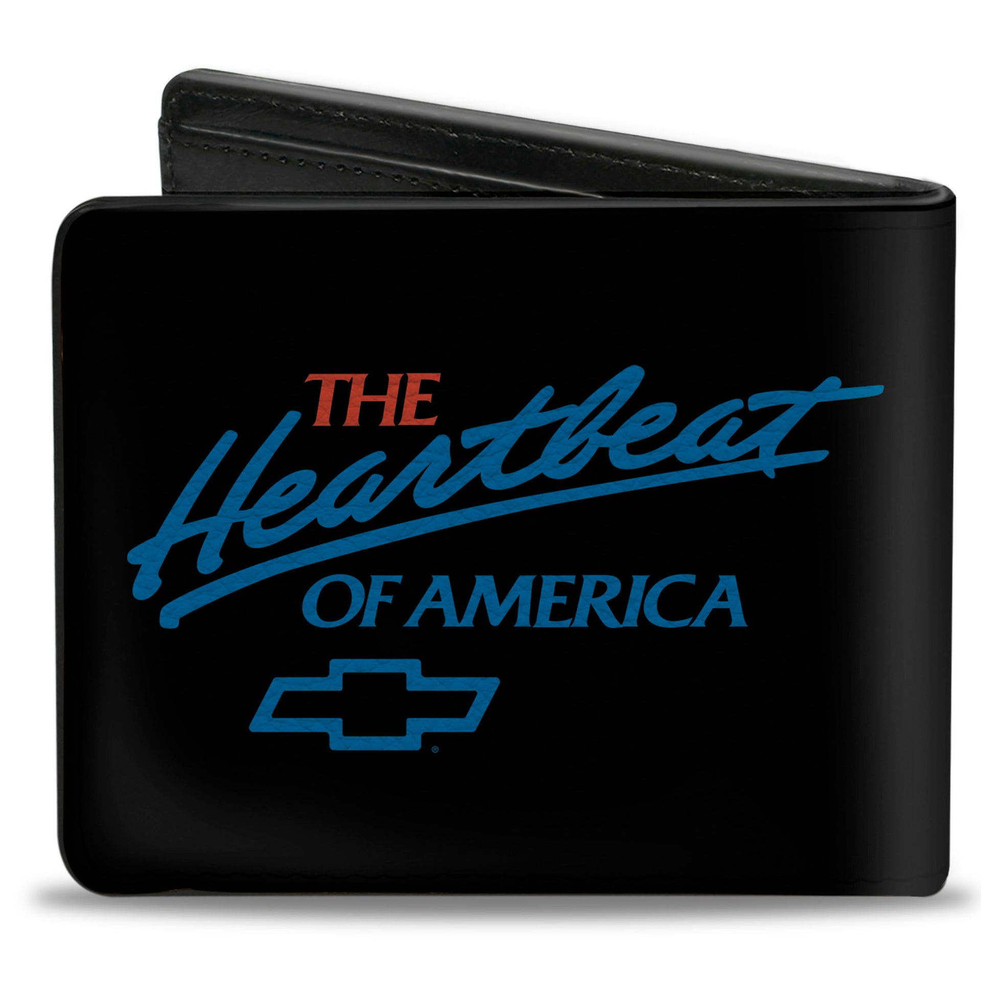 Bi-Fold Wallet - Chevy Bowtie THE HEARTBEAT OF AMERICA Black White Red Blue Bi-Fold Wallets GM General Motors