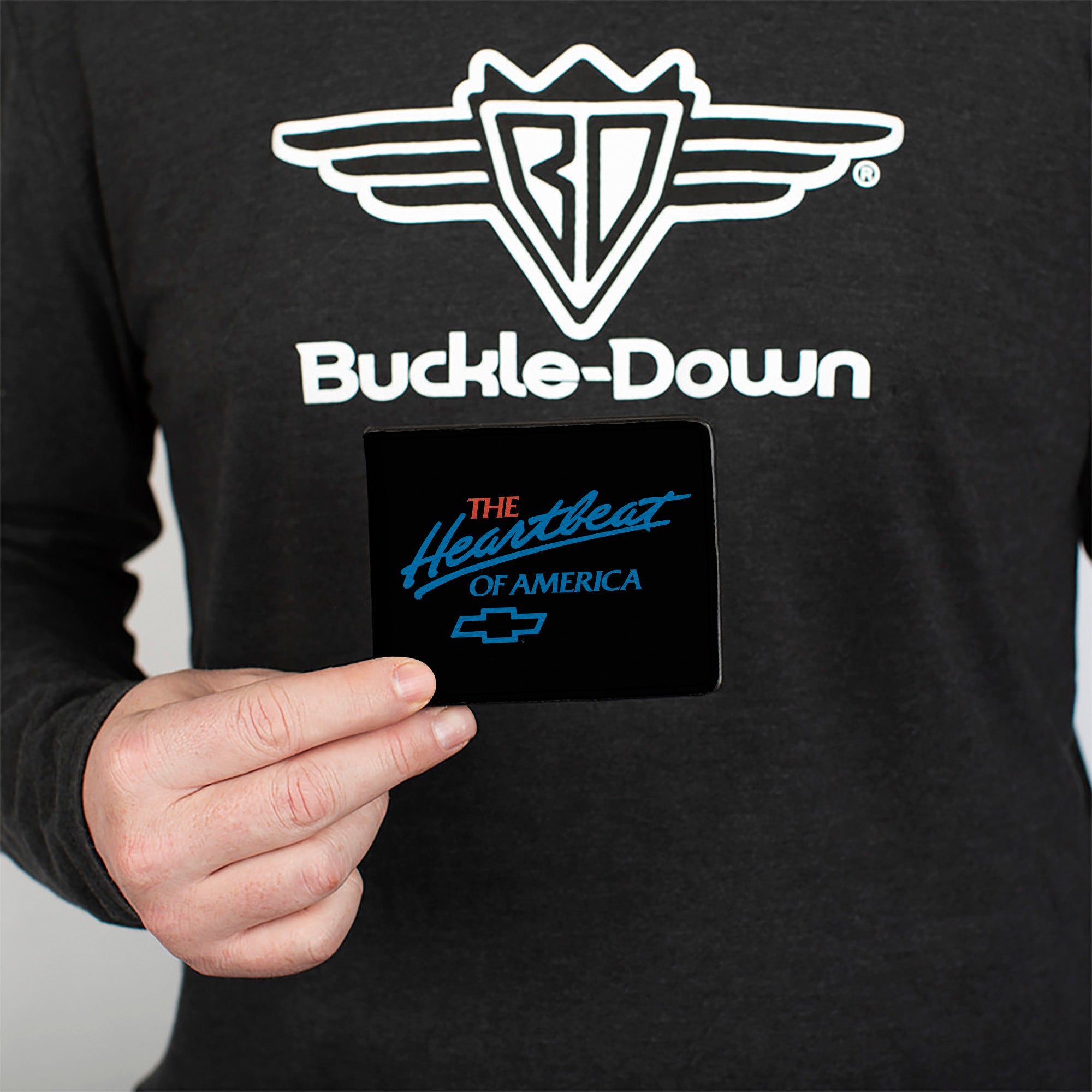 Bi-Fold Wallet - Chevy Bowtie THE HEARTBEAT OF AMERICA Black White Red Blue Bi-Fold Wallets GM General Motors