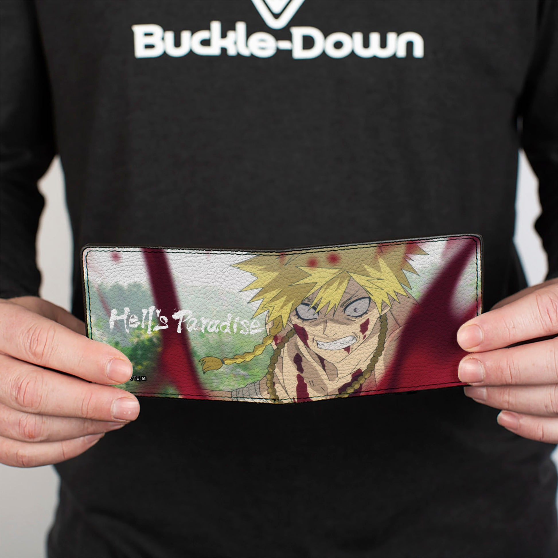 Bi-Fold Wallet - HELL'S PARADISE Aza Chobei Fighting Pose and Title Logo Bi-Fold Wallets Hell's Paradise