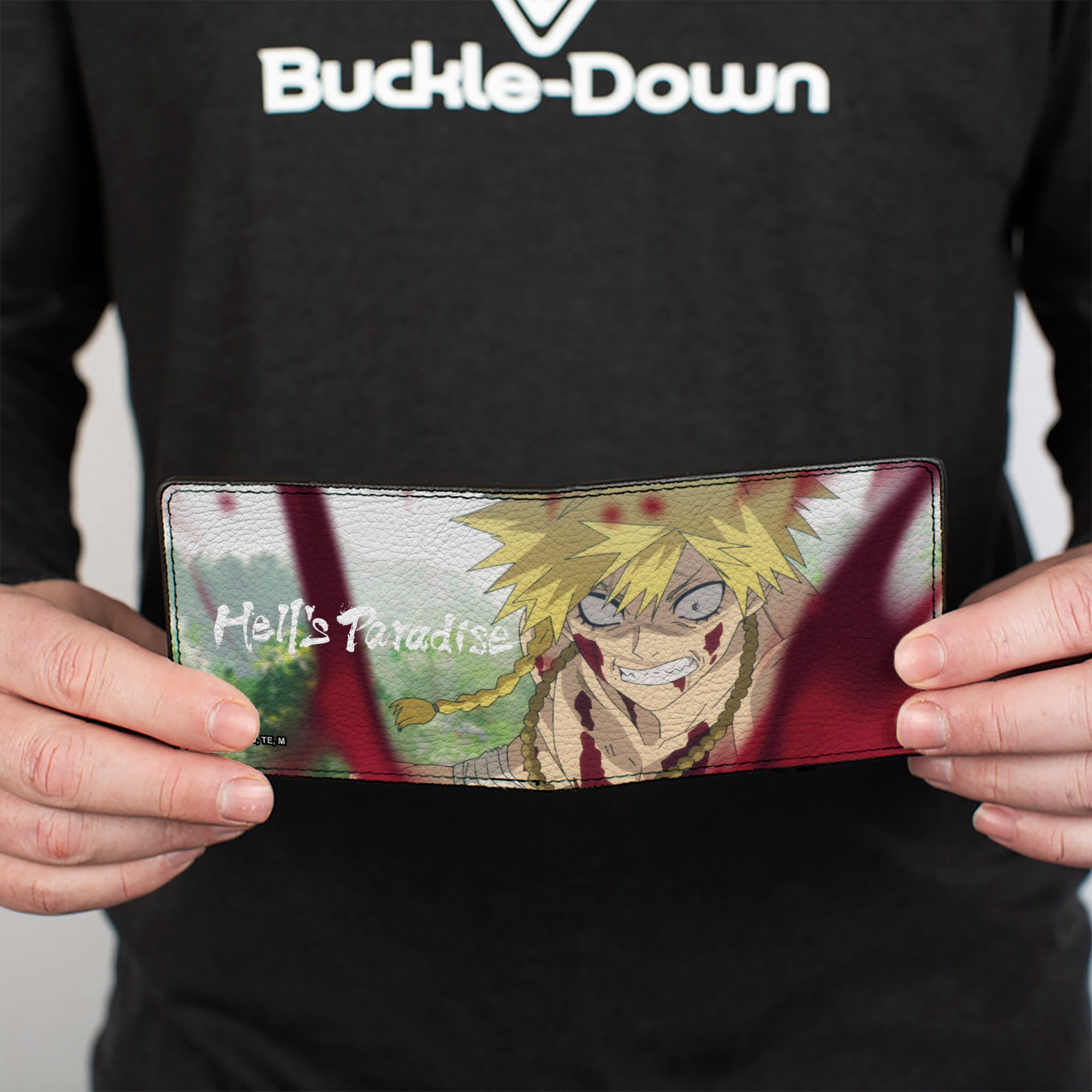 Bi-Fold Wallet - HELL'S PARADISE Aza Chobei Fighting Pose and Title Logo Bi-Fold Wallets Hell's Paradise