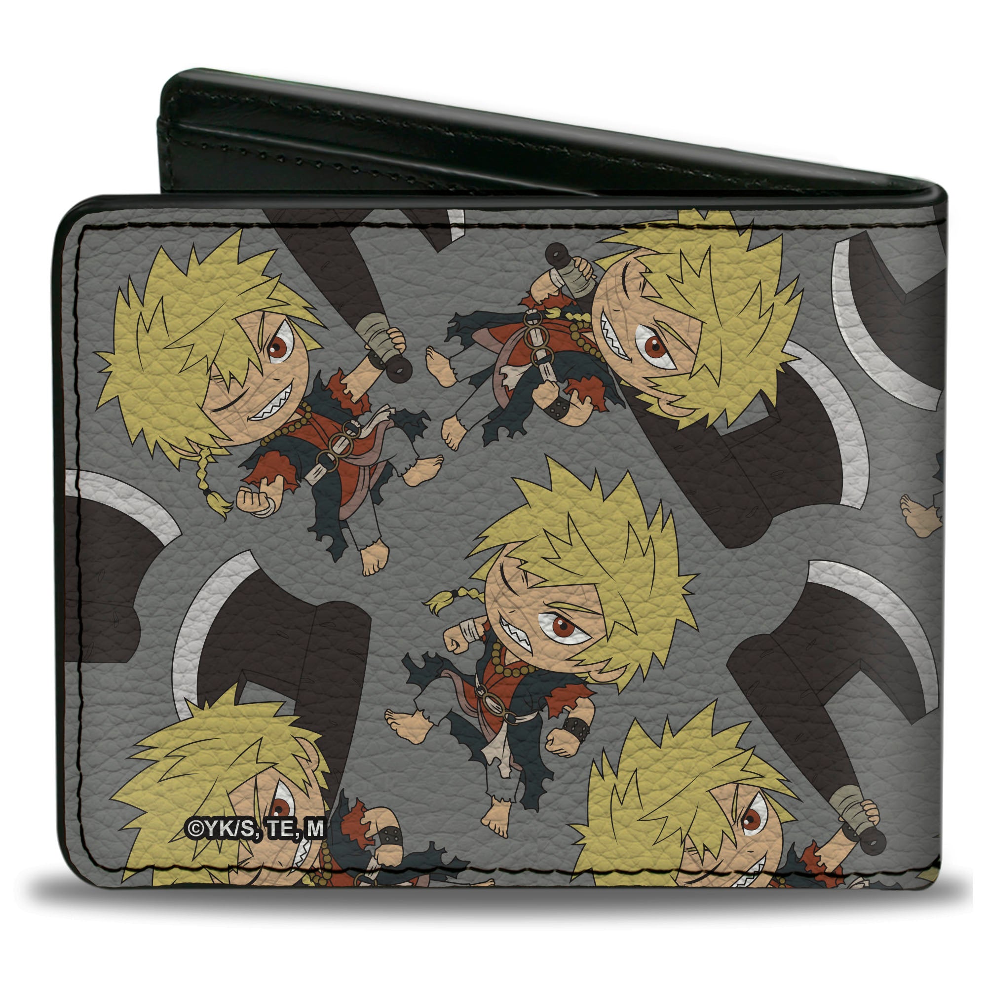 Bi-Fold Wallet - Hell's Paradise Chibi Aza Chobei Axe Poses Scattered Gray Bi-Fold Wallets Hell's Paradise