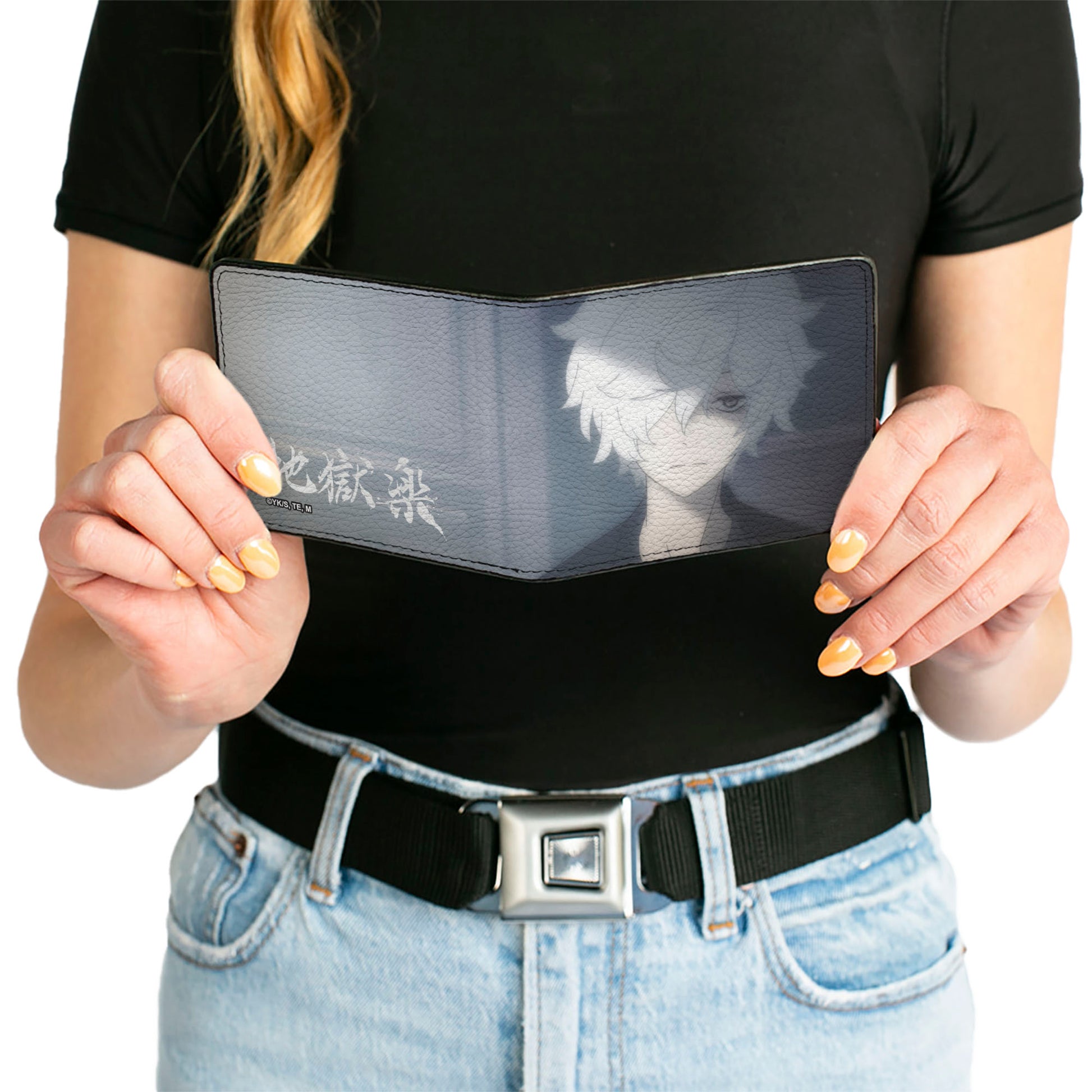 Bi-Fold Wallet - Hell's Paradise Kanji Title Logo and Gabimaru Shadow Pose White Bi-Fold Wallets Hell's Paradise