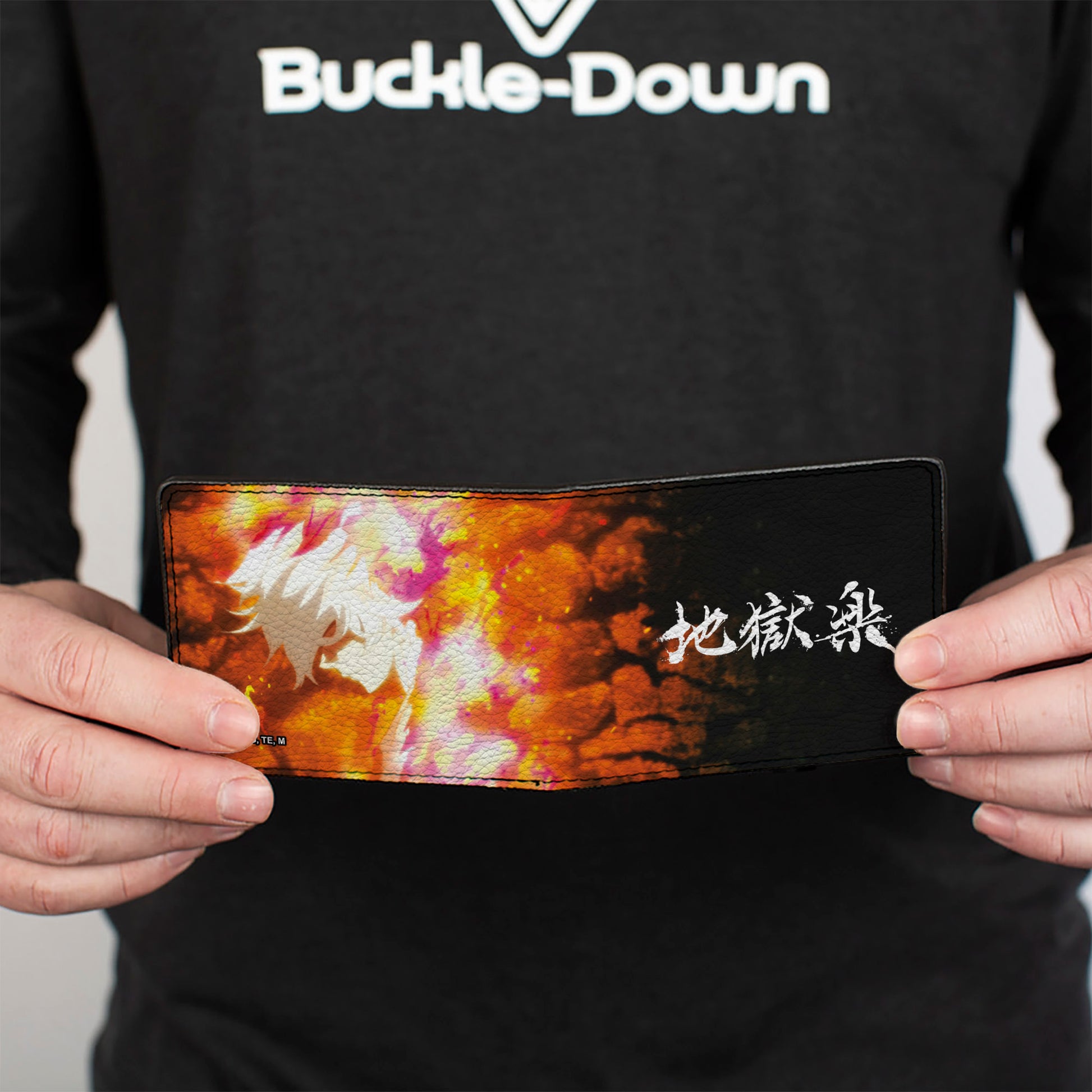 Bi-Fold Wallet - Hell's Paradise Kanji Title Logo and Gabimaru Fire Pose Orange/White Bi-Fold Wallets Hell's Paradise