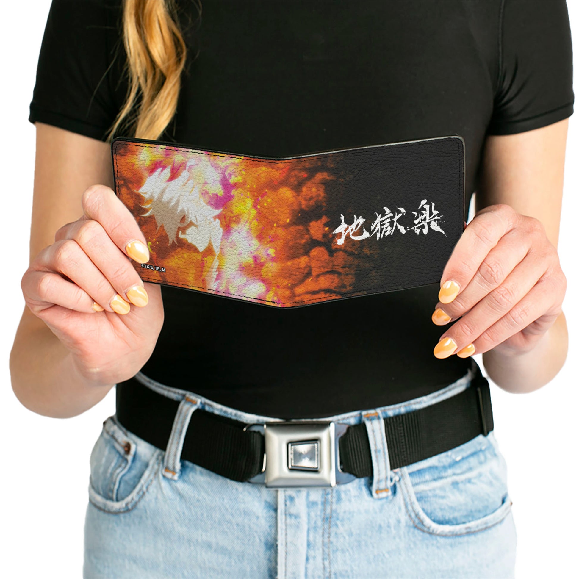 Bi-Fold Wallet - Hell's Paradise Kanji Title Logo and Gabimaru Fire Pose Orange/White Bi-Fold Wallets Hell's Paradise