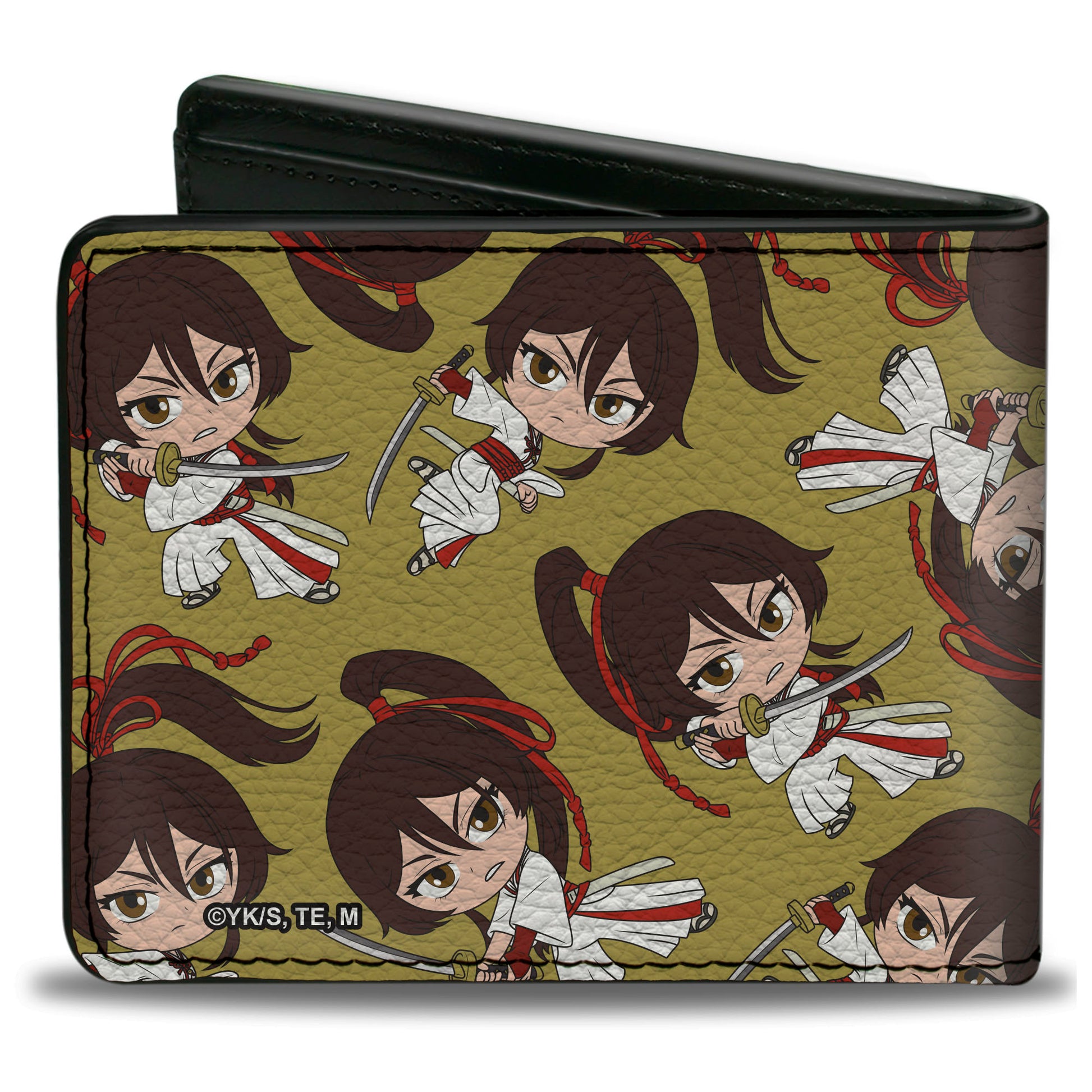 Bi-Fold Wallet - Hell's Paradise Chibi Sagiri Sword Poses Scattered Golden Yellow Bi-Fold Wallets Hell's Paradise