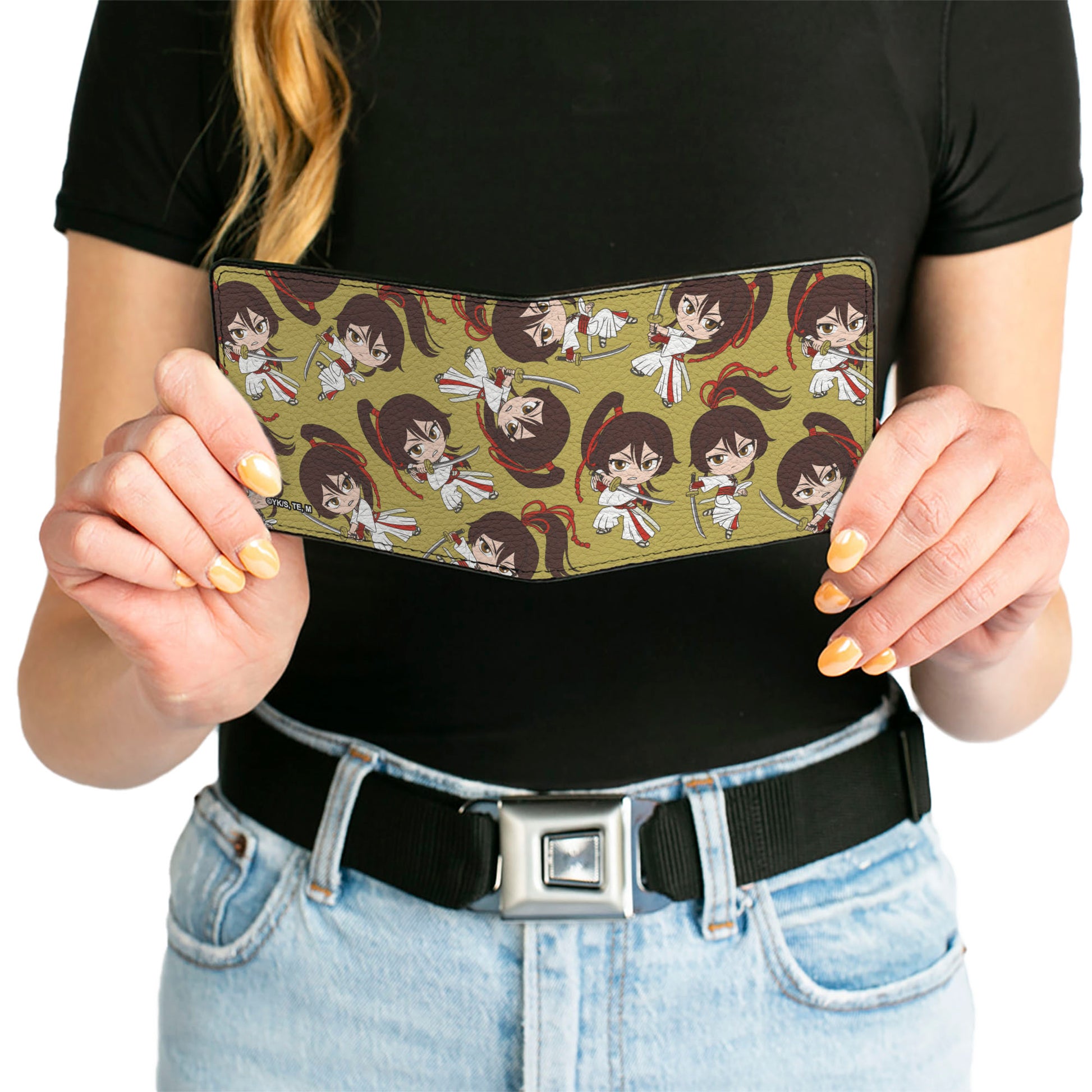 Bi-Fold Wallet - Hell's Paradise Chibi Sagiri Sword Poses Scattered Golden Yellow Bi-Fold Wallets Hell's Paradise