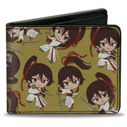 Bi-Fold Wallet - Hell's Paradise Chibi Sagiri Sword Poses Scattered Golden Yellow Bi-Fold Wallets Hell's Paradise