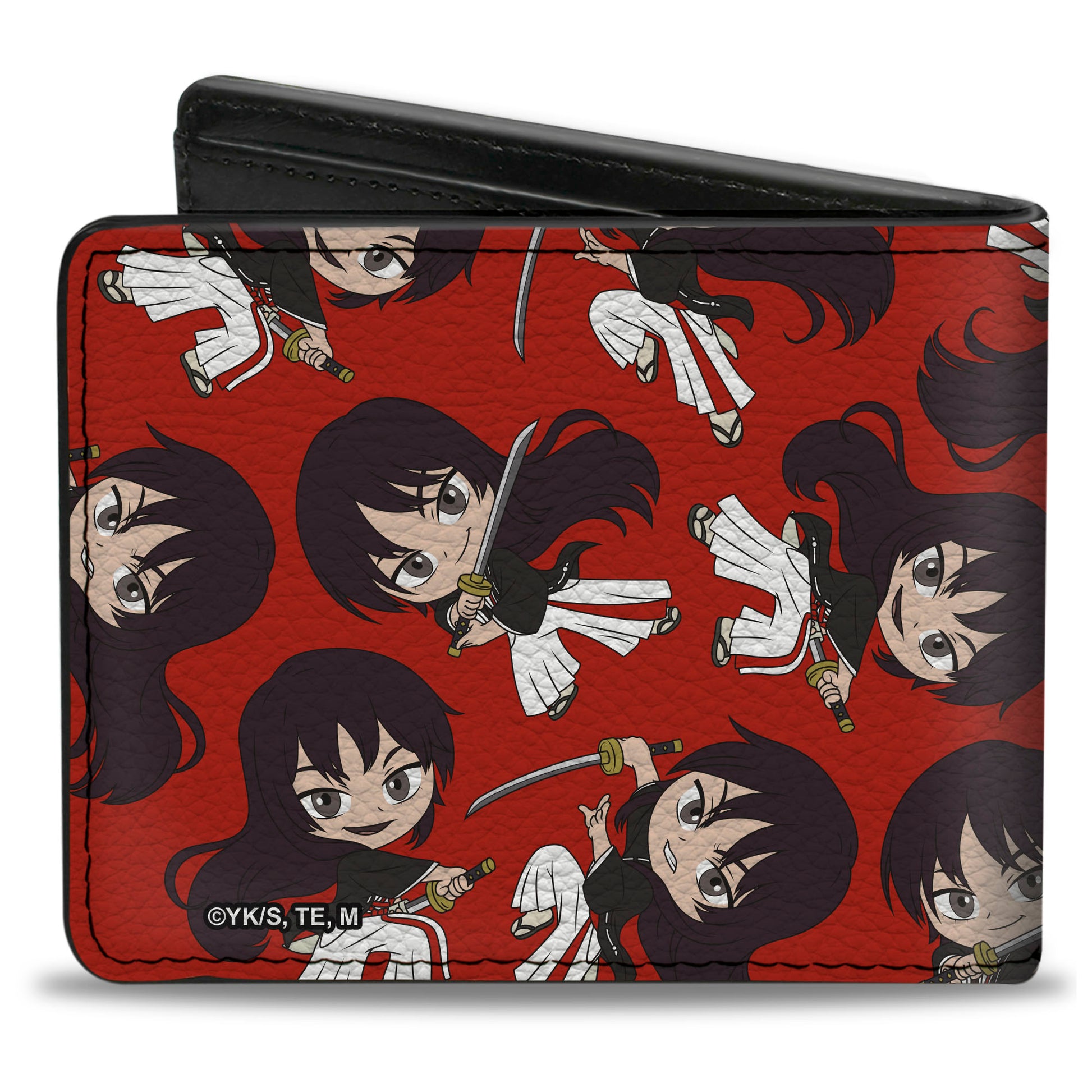Bi-Fold Wallet - Hell's Paradise Chibi Aza Toma Sword Poses Scattered Red Bi-Fold Wallets Hell's Paradise