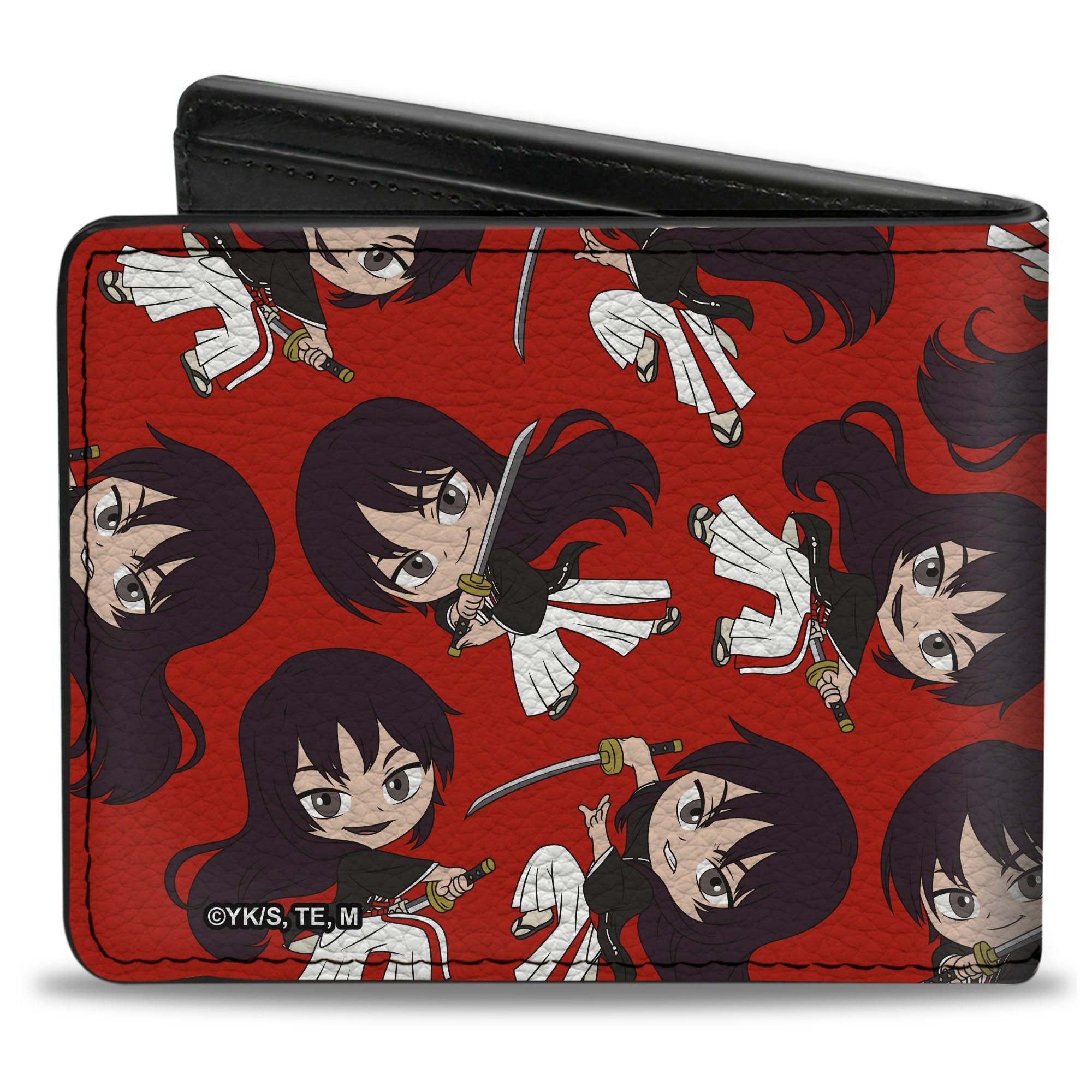 Bi-Fold Wallet - Hell's Paradise Chibi Aza Toma Sword Poses Scattered Red Bi-Fold Wallets Hell's Paradise