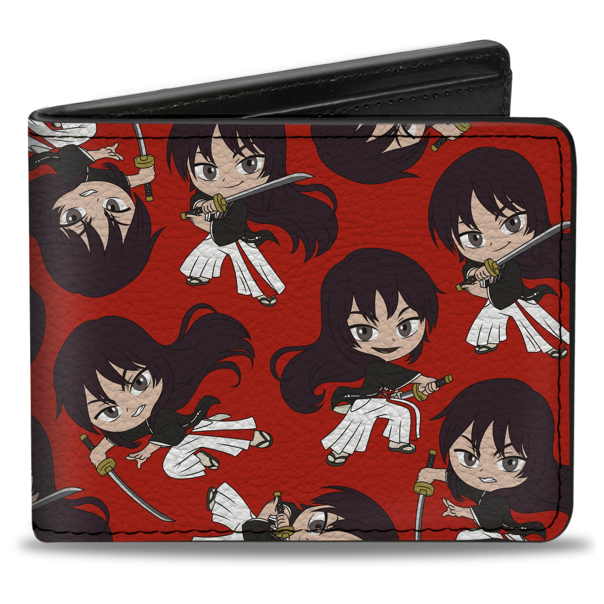 Bi-Fold Wallet - Hell's Paradise Chibi Aza Toma Sword Poses Scattered Red Bi-Fold Wallets Hell's Paradise