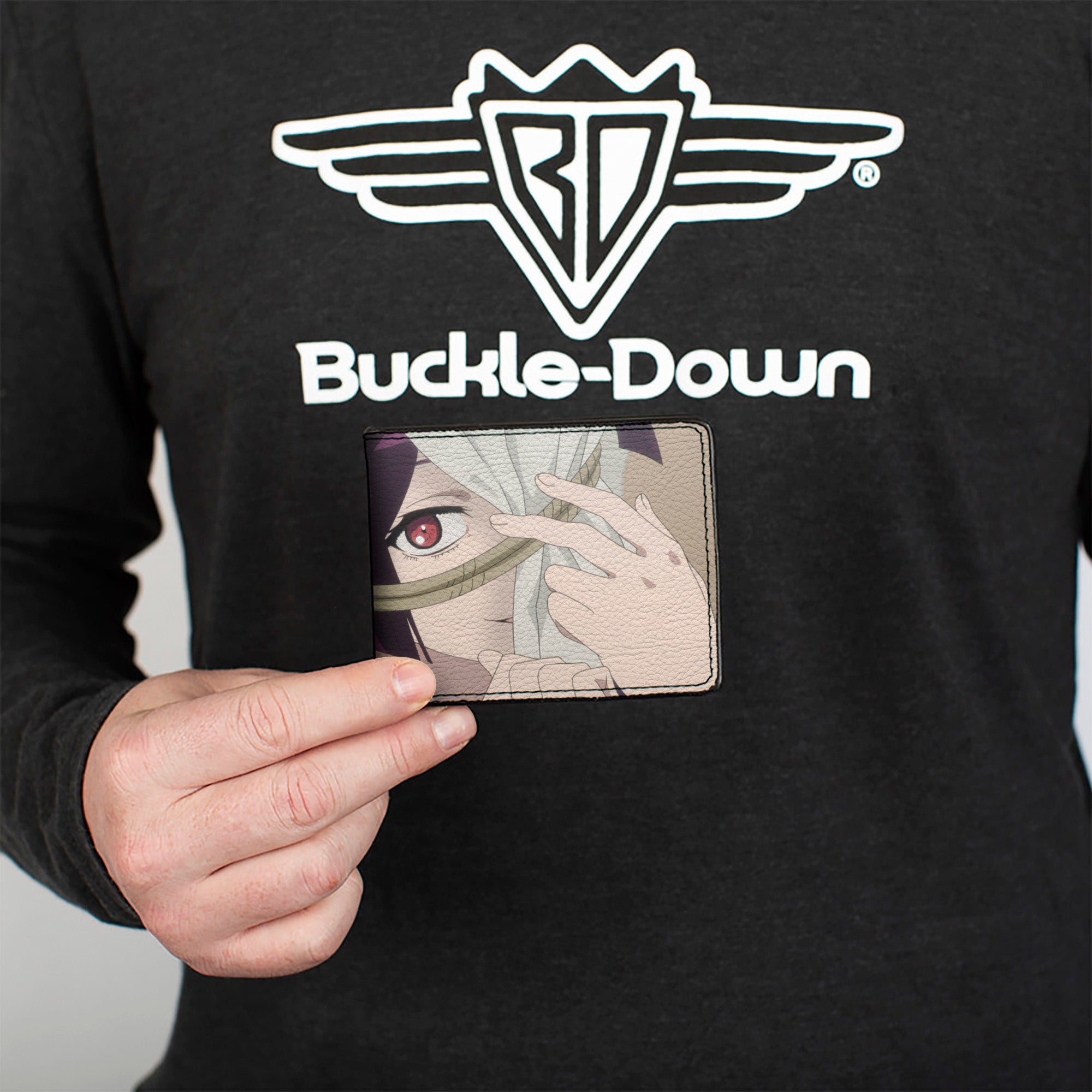 Bi-Fold Wallet - Hell's Paradise Yuzuriha Close-Up Pose and Title Logo Black Bi-Fold Wallets Hell's Paradise