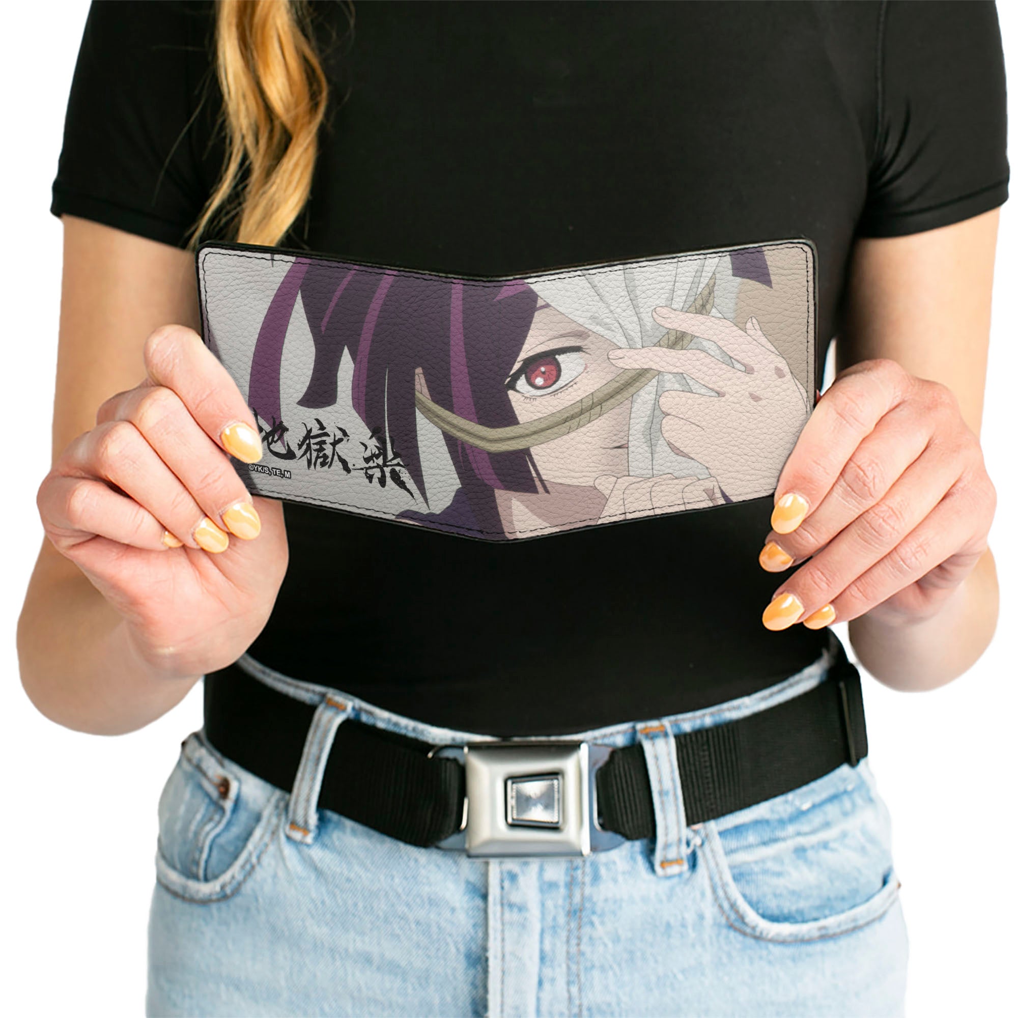 Bi-Fold Wallet - Hell's Paradise Yuzuriha Close-Up Pose and Title Logo Black Bi-Fold Wallets Hell's Paradise