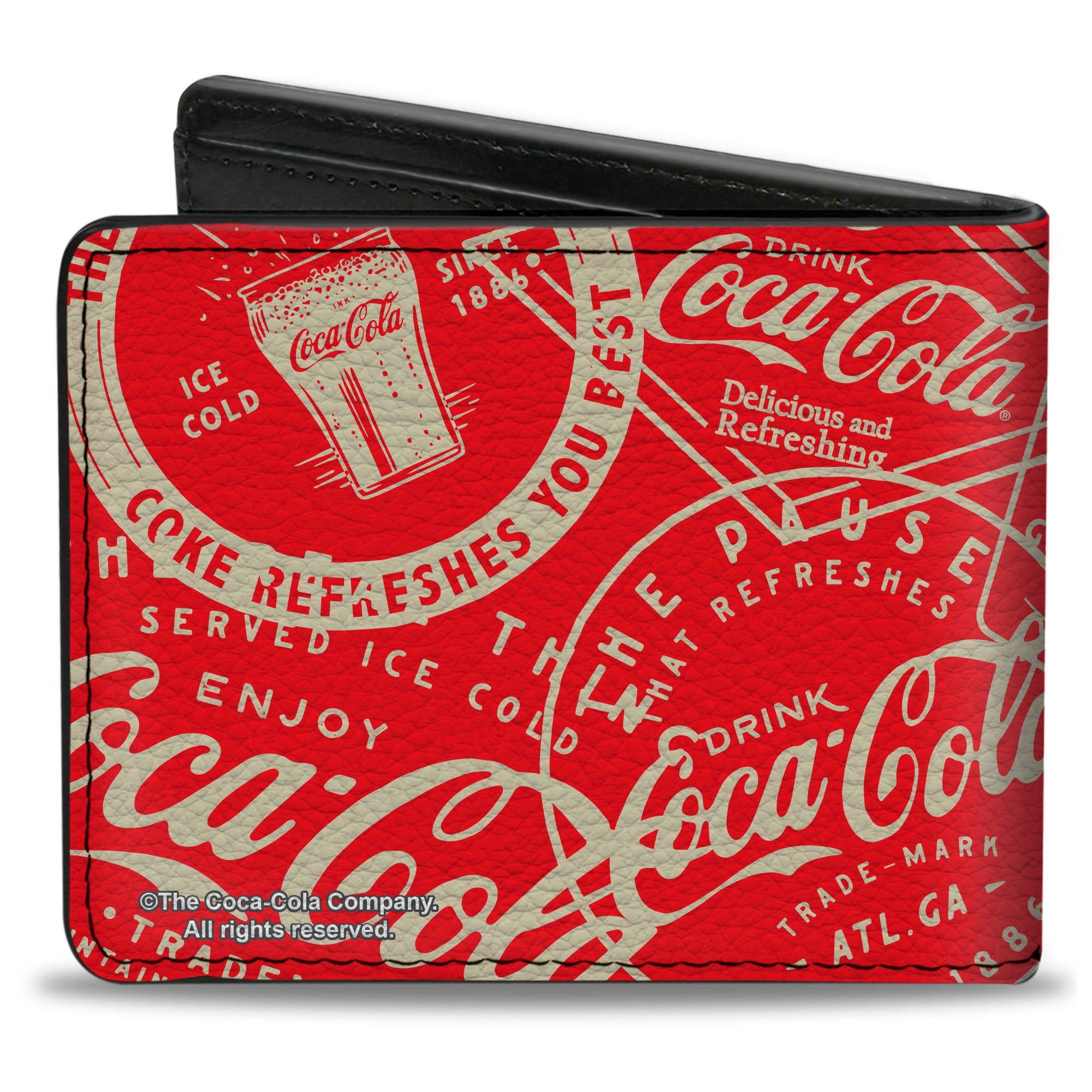 Bi-Fold Wallet - Vintage Coca-Cola Coke Icons and Ad Logos Red/White Bi-Fold Wallets Coca-Cola