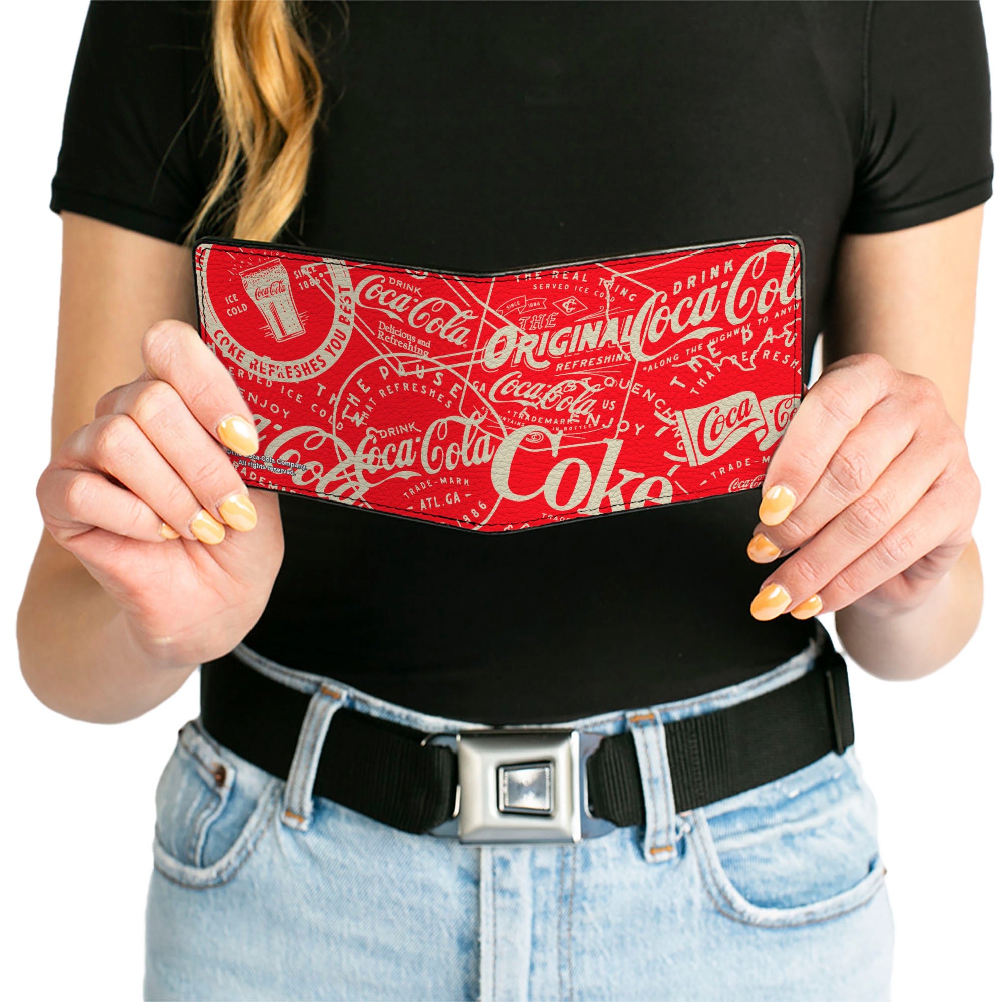 Bi-Fold Wallet - Vintage Coca-Cola Coke Icons and Ad Logos Red/White Bi-Fold Wallets Coca-Cola