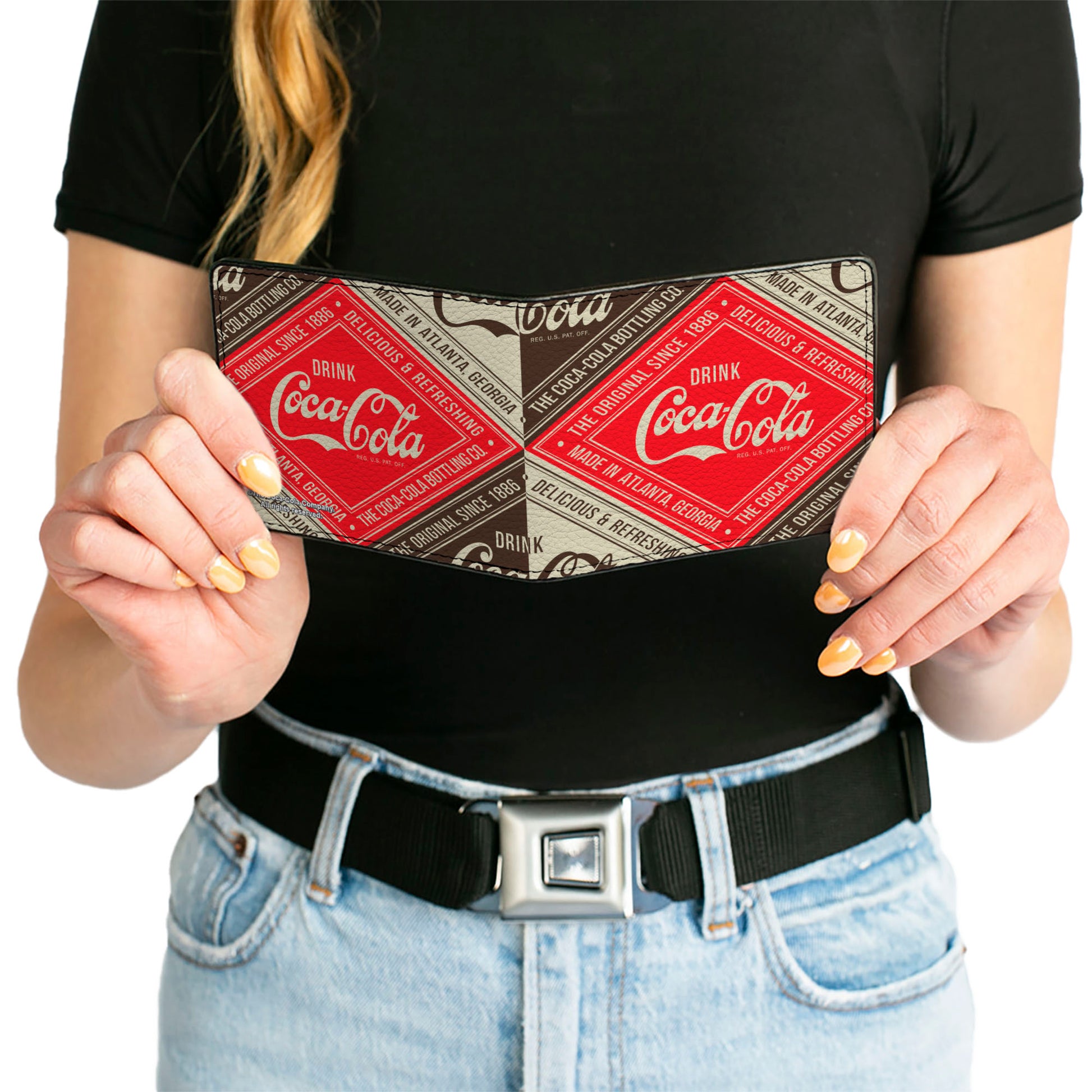 Bi-Fold Wallet - DRINK COCA-COLA DELICIOUS & REFRESHING Blocks Red/Brown/White Bi-Fold Wallets Coca-Cola