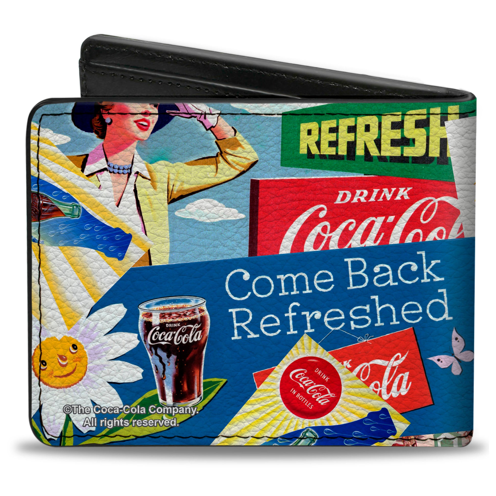 Bi-Fold Wallet - Vintage Coca-Cola COME BACK REFRESHED Ads and Icons Collage Bi-Fold Wallets Coca-Cola