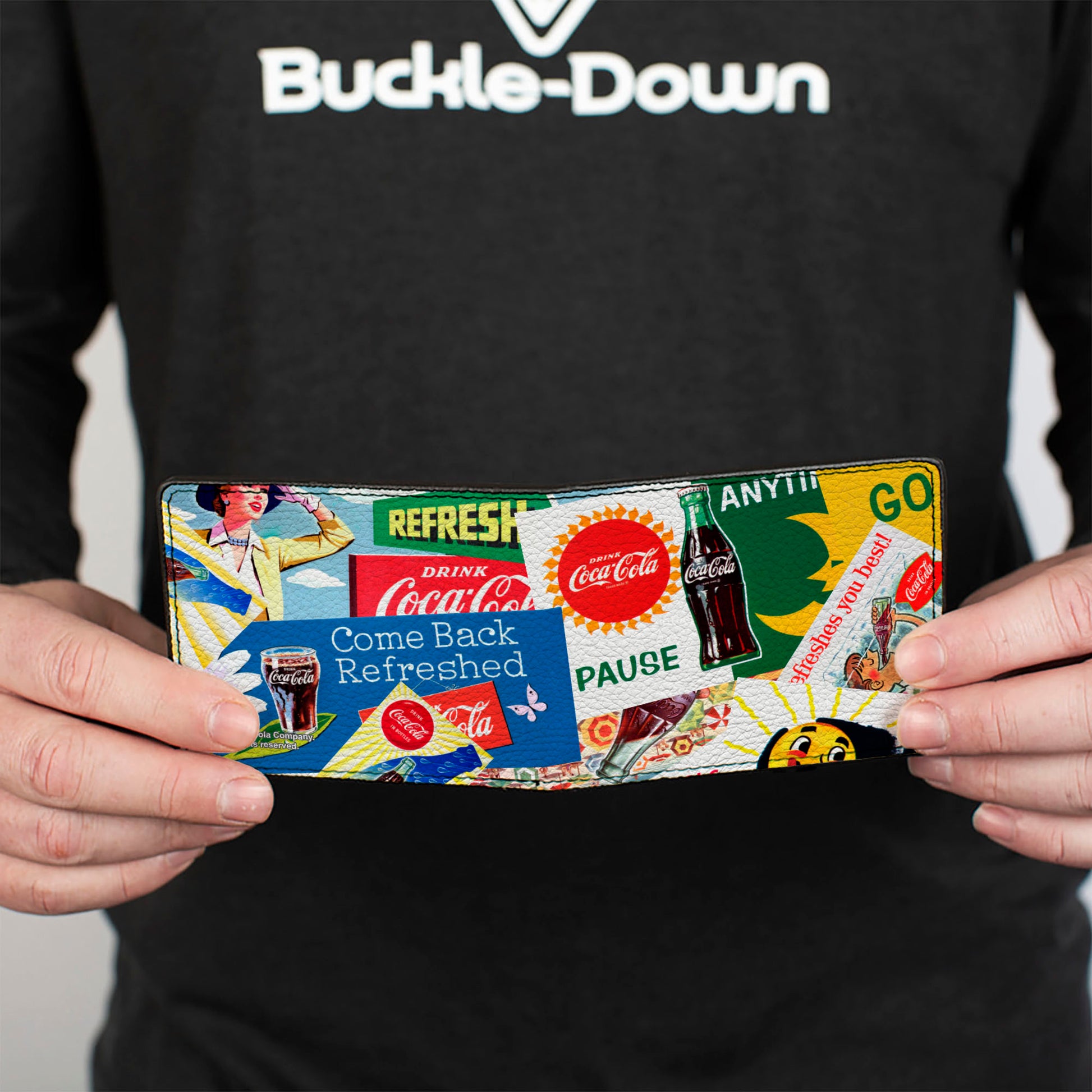 Bi-Fold Wallet - Vintage Coca-Cola COME BACK REFRESHED Ads and Icons Collage Bi-Fold Wallets Coca-Cola