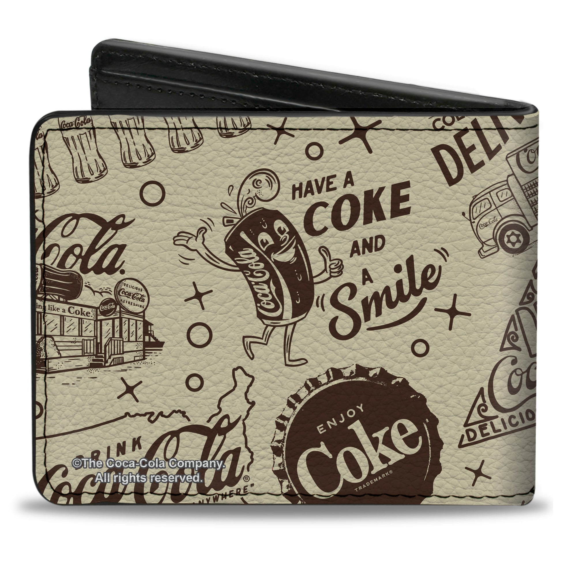 Bi-Fold Wallet - Vintage Coca-Cola HAVE A COKE AND SMILE Icons Collage Beige/Brown Bi-Fold Wallets Coca-Cola