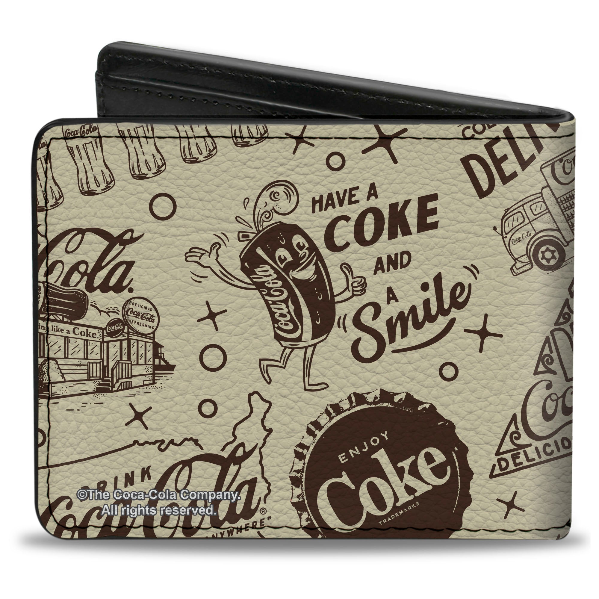 Bi-Fold Wallet - Vintage Coca-Cola HAVE A COKE AND SMILE Icons Collage Beige/Brown Bi-Fold Wallets Coca-Cola