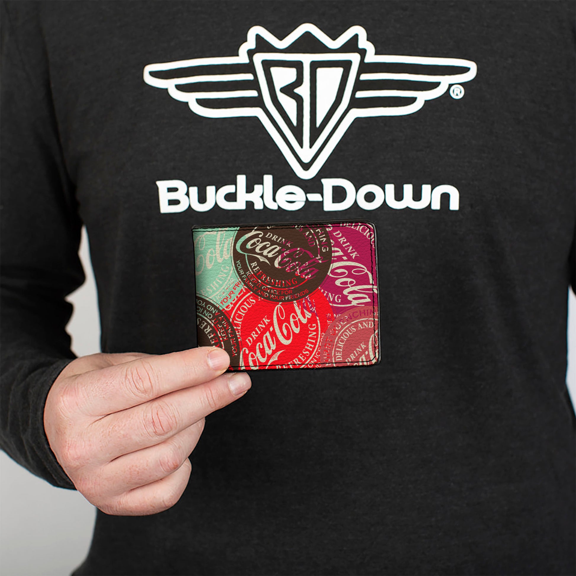 Bi-Fold Wallet - DRINK COCA-COLA Coke Patches Stacked Reds/Multi Color Bi-Fold Wallets Coca-Cola