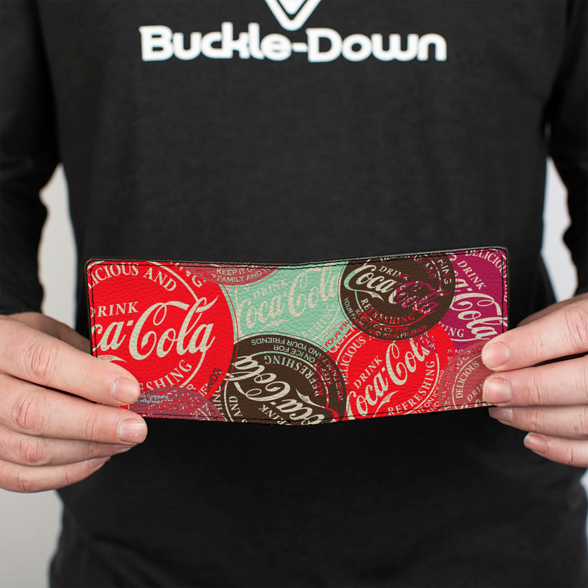Bi-Fold Wallet - DRINK COCA-COLA Coke Patches Stacked Reds/Multi Color Bi-Fold Wallets Coca-Cola