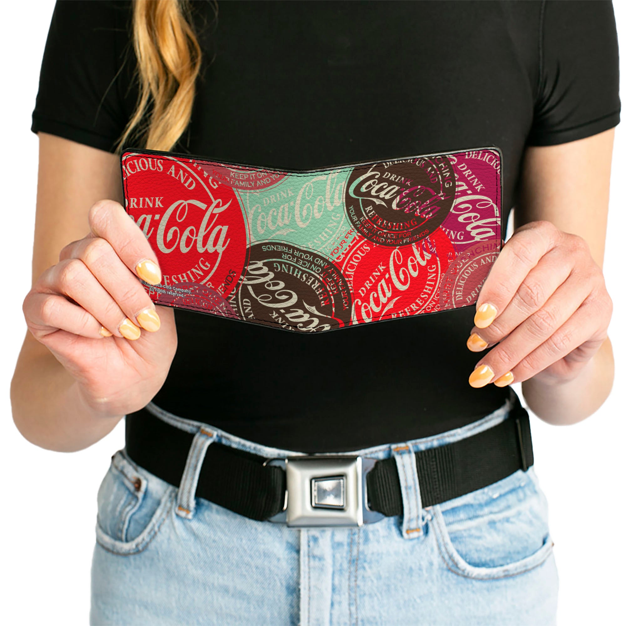 Bi-Fold Wallet - DRINK COCA-COLA Coke Patches Stacked Reds/Multi Color Bi-Fold Wallets Coca-Cola