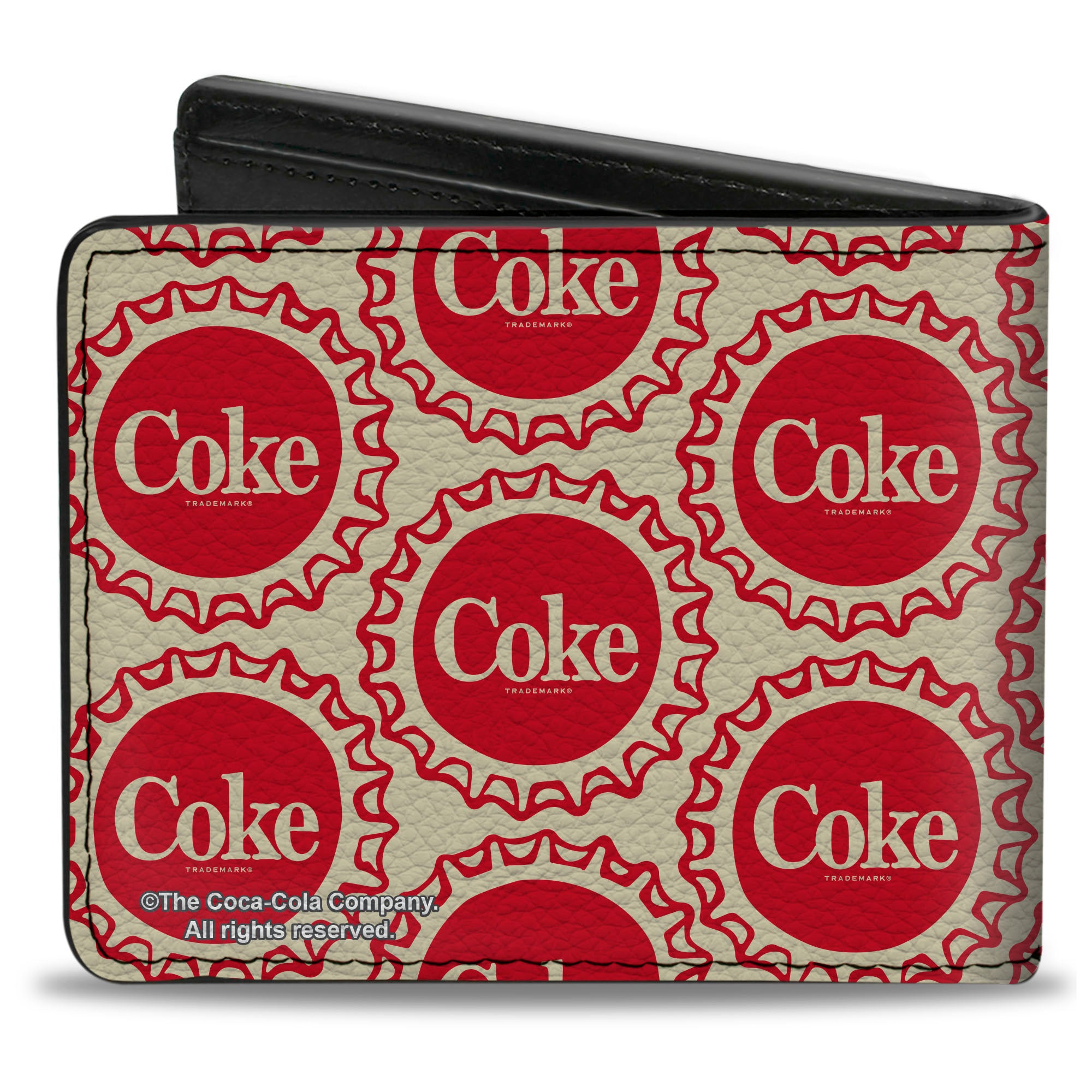 Bi-Fold Wallet - Coca-Cola COKE Bottle Caps Collage White/Red Bi-Fold Wallets Coca-Cola