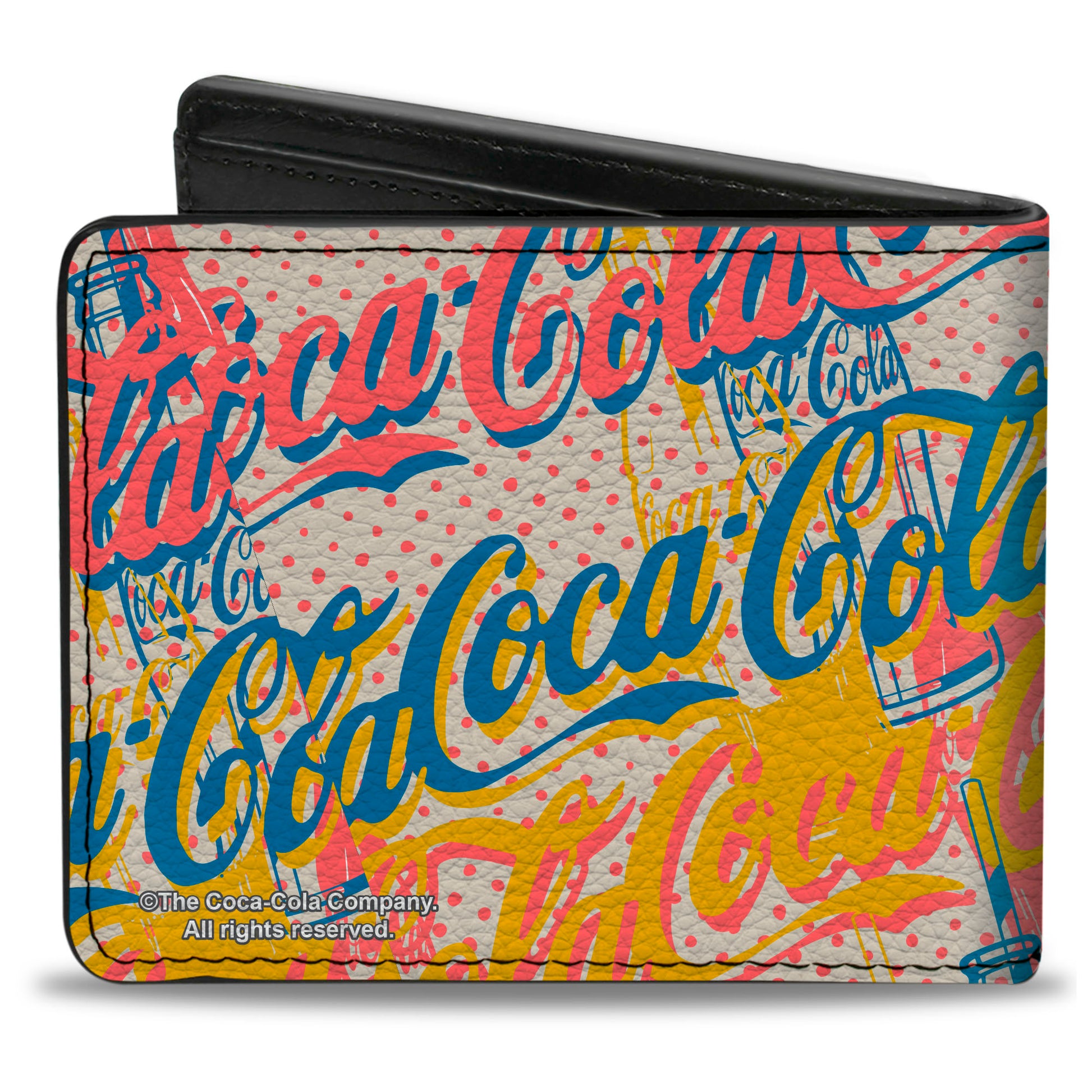 Bi-Fold Wallet - COCA-COLA Script Logo Stacked Pop Art White/Multi Pastel Bi-Fold Wallets Coca-Cola