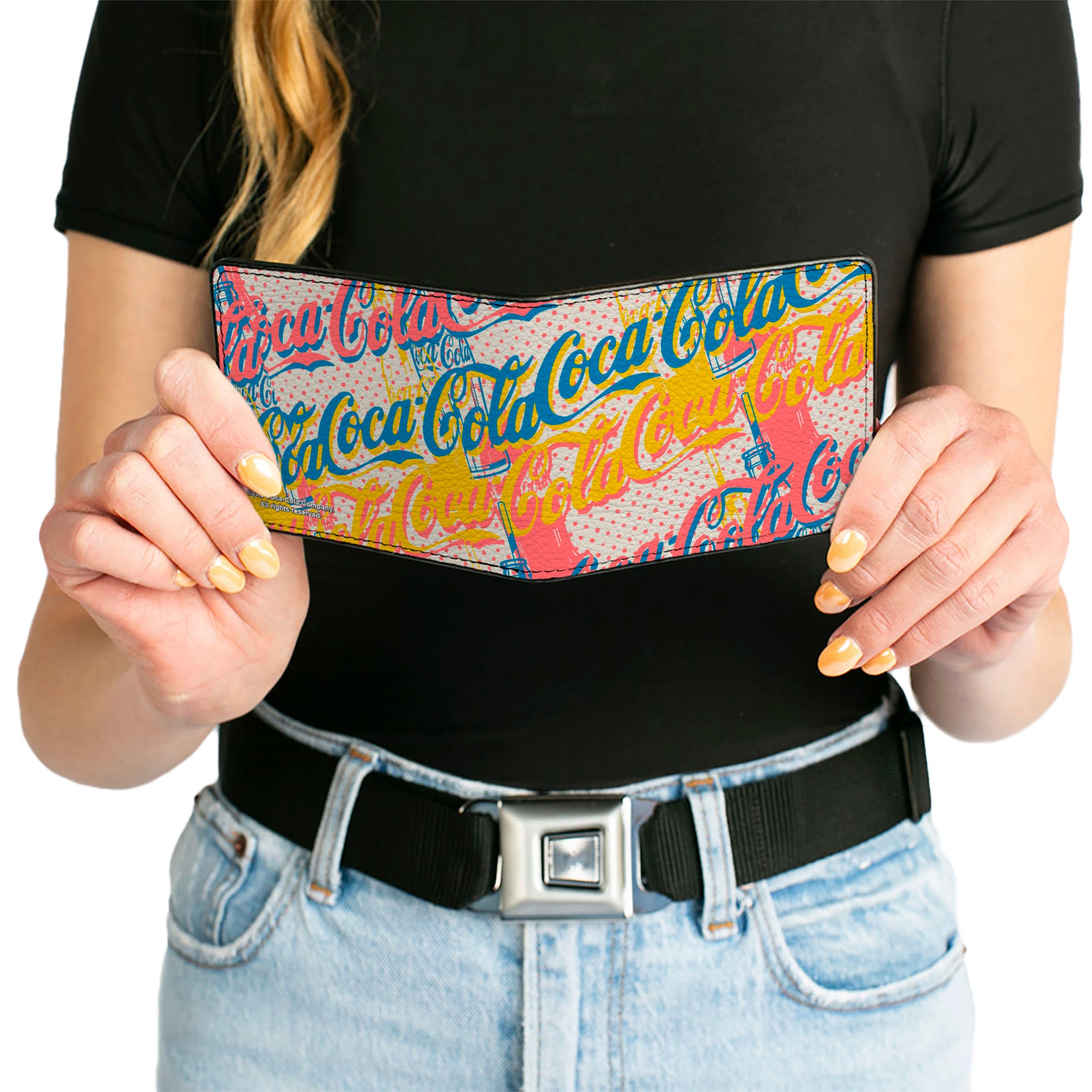 Bi-Fold Wallet - COCA-COLA Script Logo Stacked Pop Art White/Multi Pastel Bi-Fold Wallets Coca-Cola