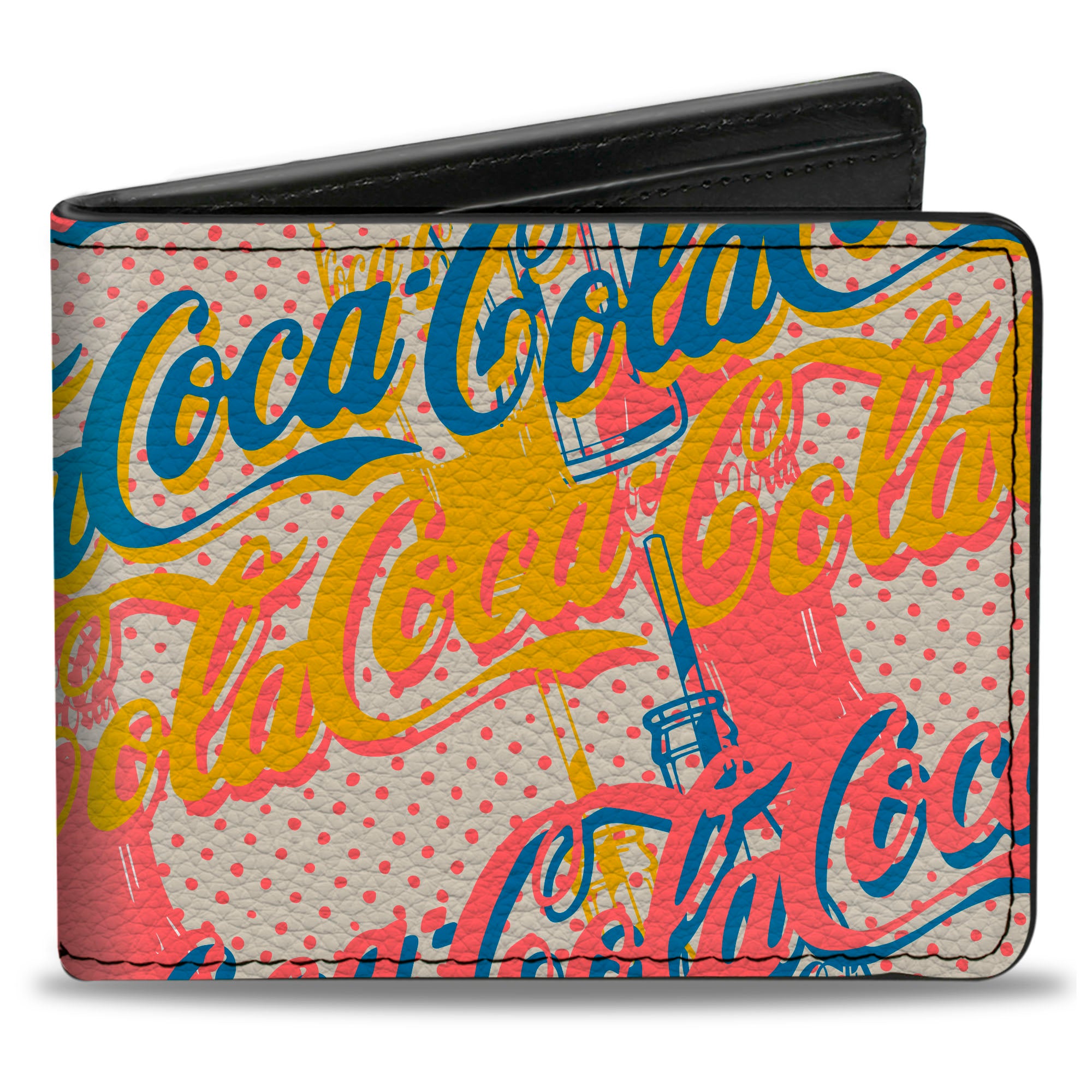 Bi-Fold Wallet - COCA-COLA Script Logo Stacked Pop Art White/Multi Pastel Bi-Fold Wallets Coca-Cola