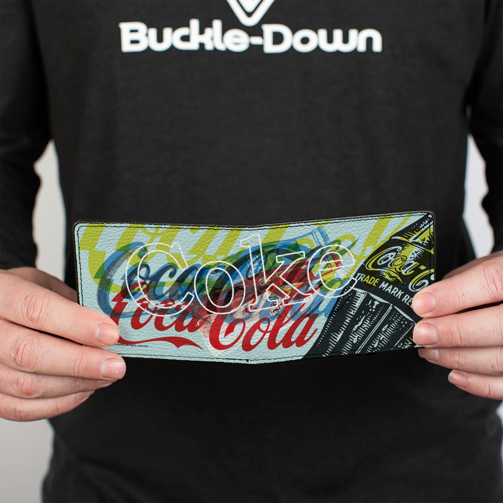 Bi-Fold Wallet - COCA-COLA COKE Logos and Bottle Pop Art White/Multi Color Bi-Fold Wallets Coca-Cola