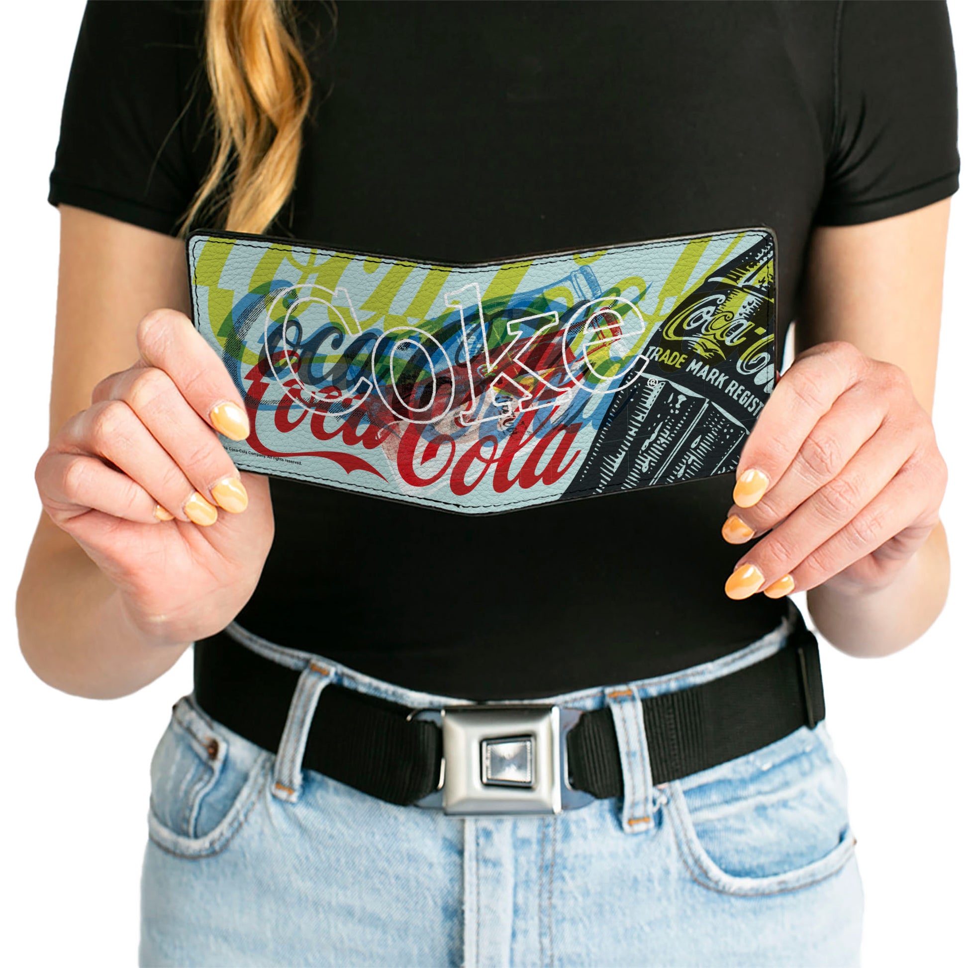 Bi-Fold Wallet - COCA-COLA COKE Logos and Bottle Pop Art White/Multi Color Bi-Fold Wallets Coca-Cola