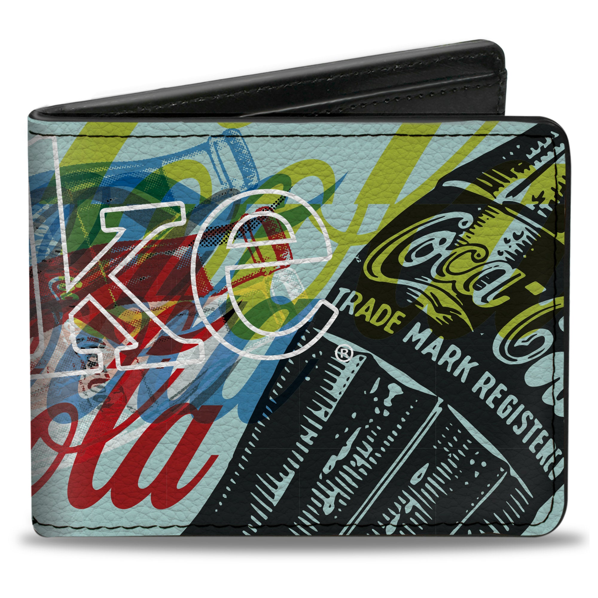 Bi-Fold Wallet - COCA-COLA COKE Logos and Bottle Pop Art White/Multi Color Bi-Fold Wallets Coca-Cola